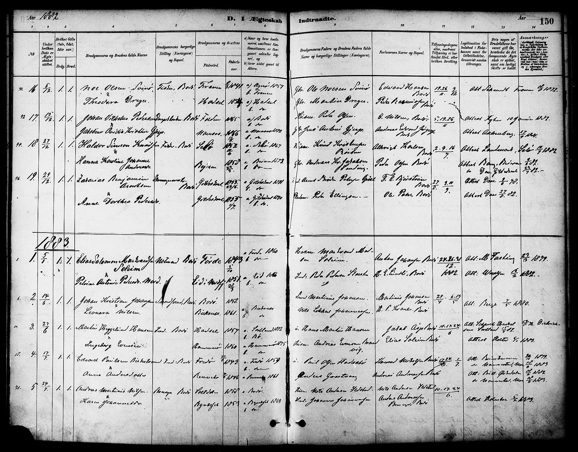 Ministerialprotokoller, klokkerbøker og fødselsregistre - Nordland, AV/SAT-A-1459/801/L0030: Parish register (copy) no. 801C05, 1879-1887, p. 150