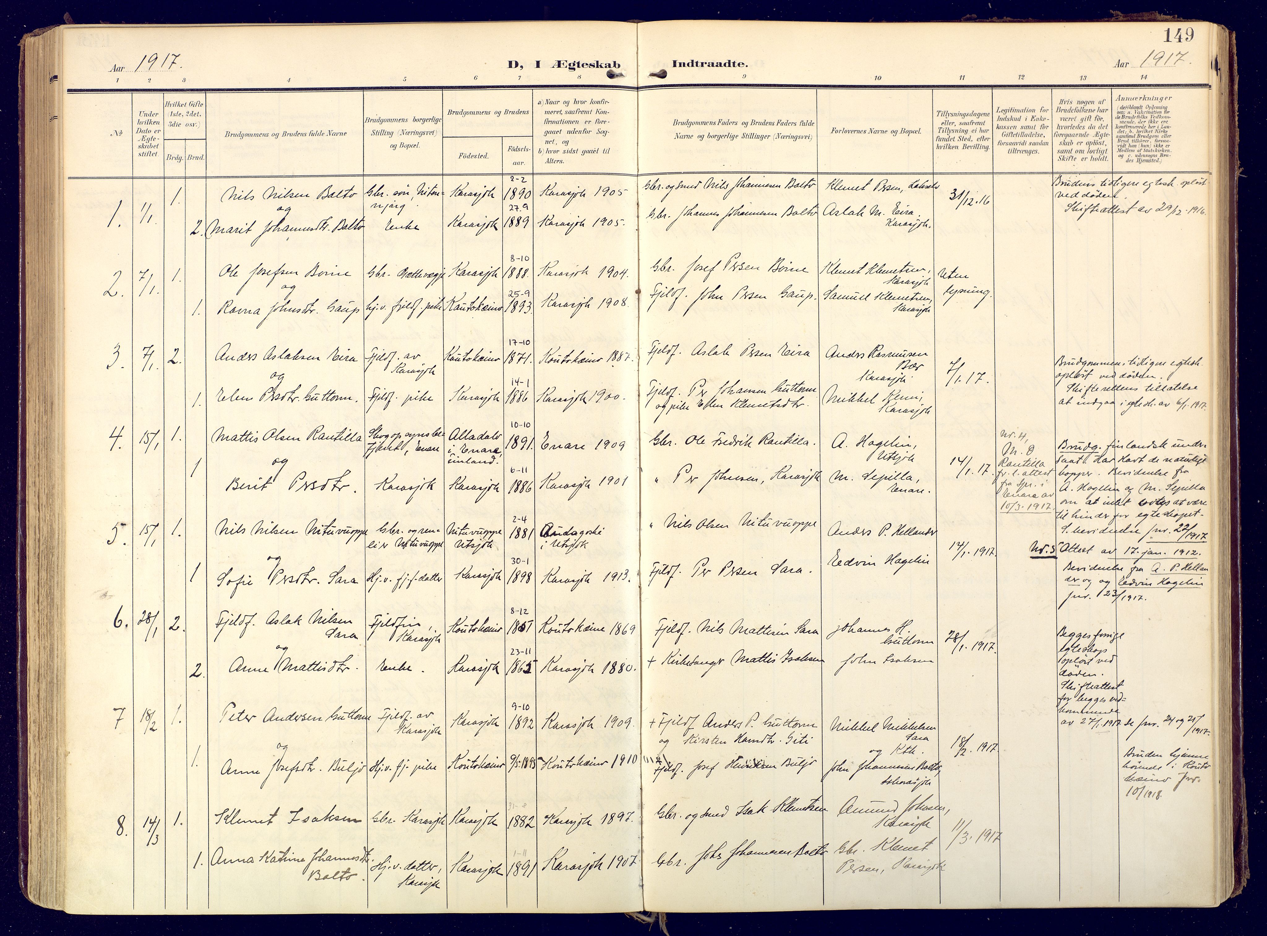 Karasjok sokneprestkontor, AV/SATØ-S-1352/H/Ha: Parish register (official) no. 3, 1907-1926, p. 149