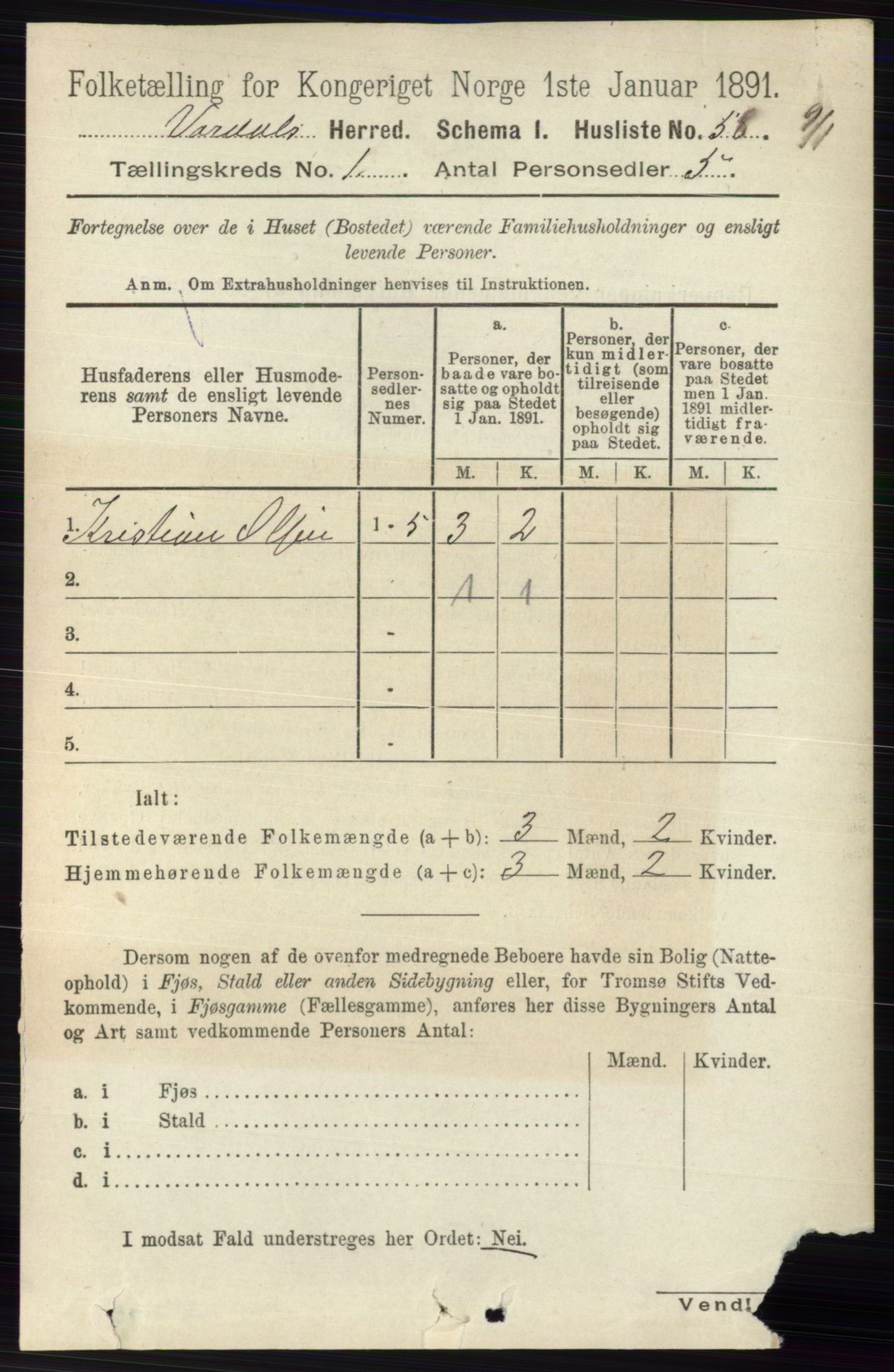 RA, 1891 census for 0527 Vardal, 1891, p. 84