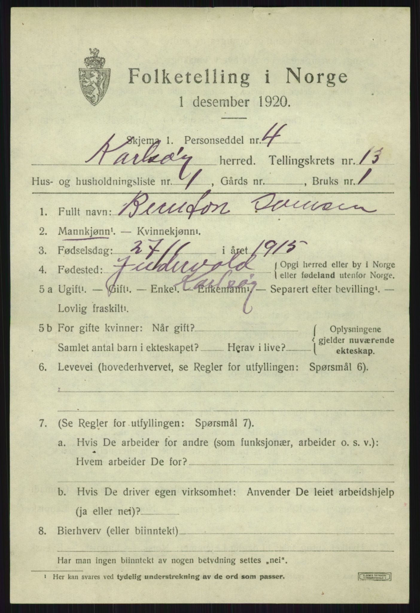 SATØ, 1920 census for Karlsøy, 1920, p. 4462