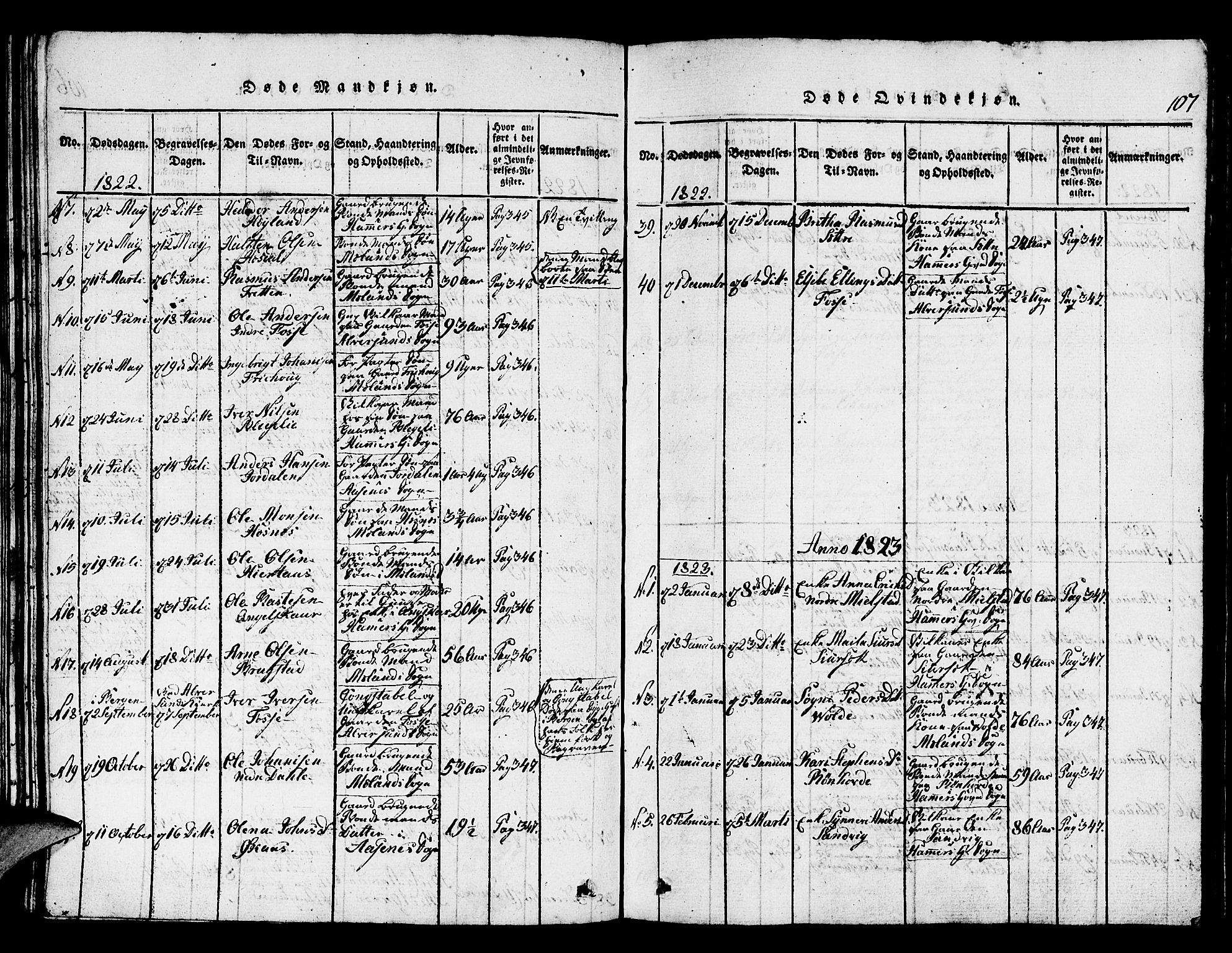 Hamre sokneprestembete, AV/SAB-A-75501/H/Ha/Hab: Parish register (copy) no. A 1, 1816-1826, p. 107