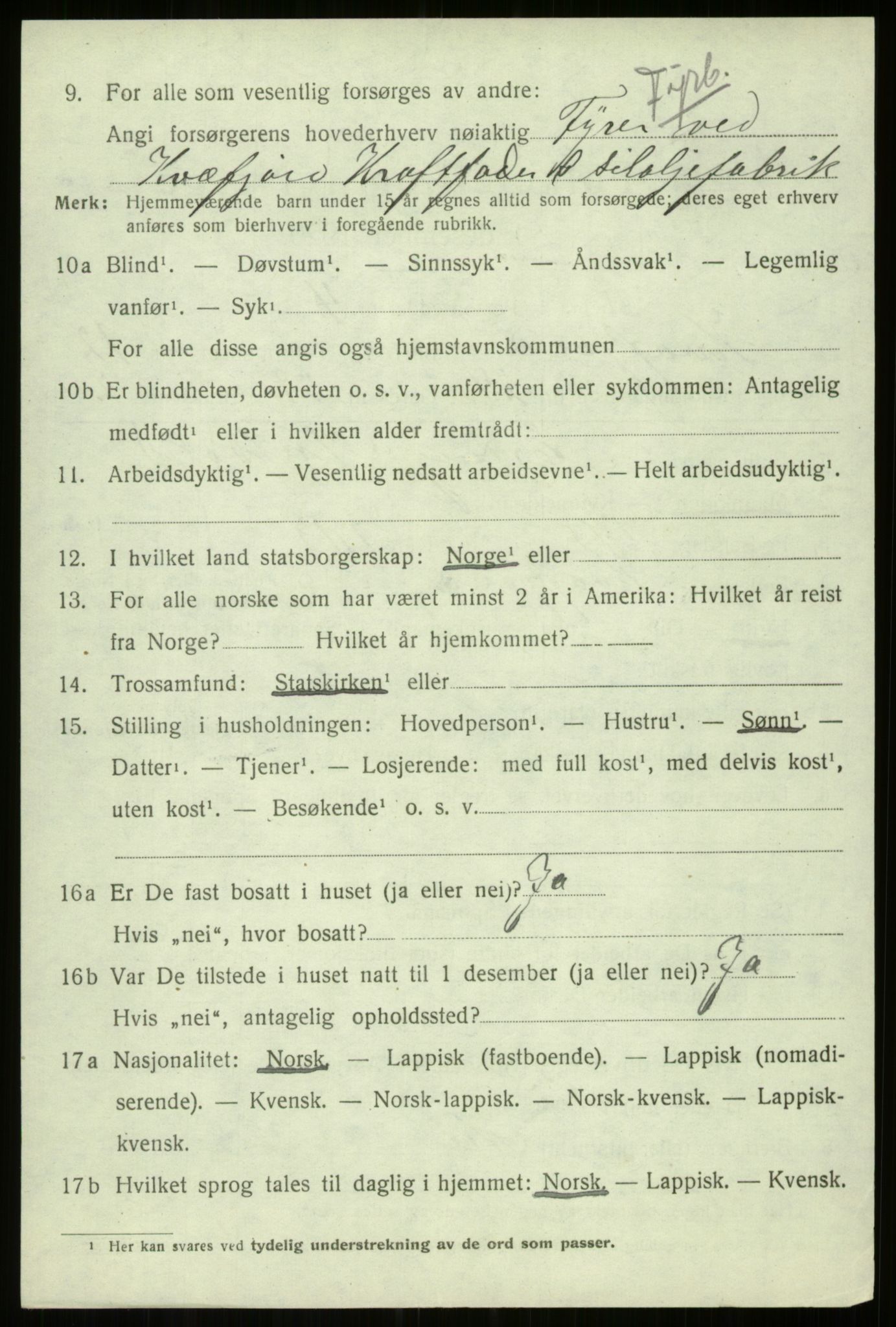 SATØ, 1920 census for Kvæfjord, 1920, p. 5948