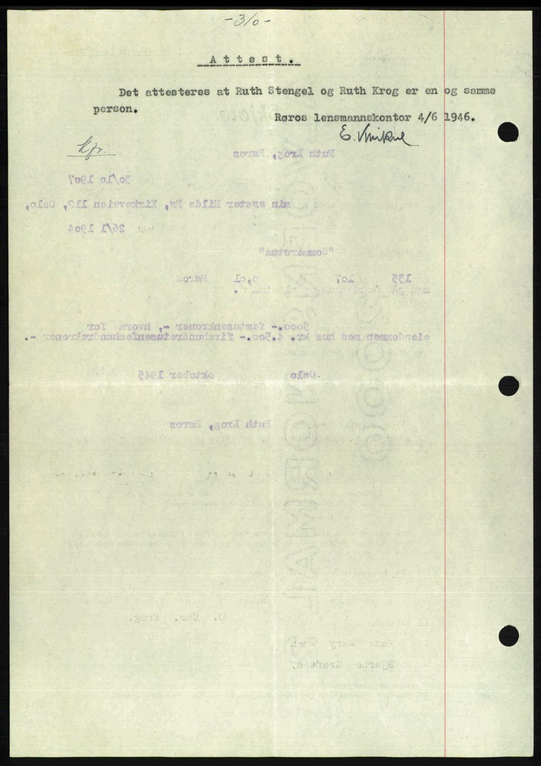 Gauldal sorenskriveri, SAT/A-0014/1/2/2C: Mortgage book no. A2, 1946-1946, Diary no: : 456/1946
