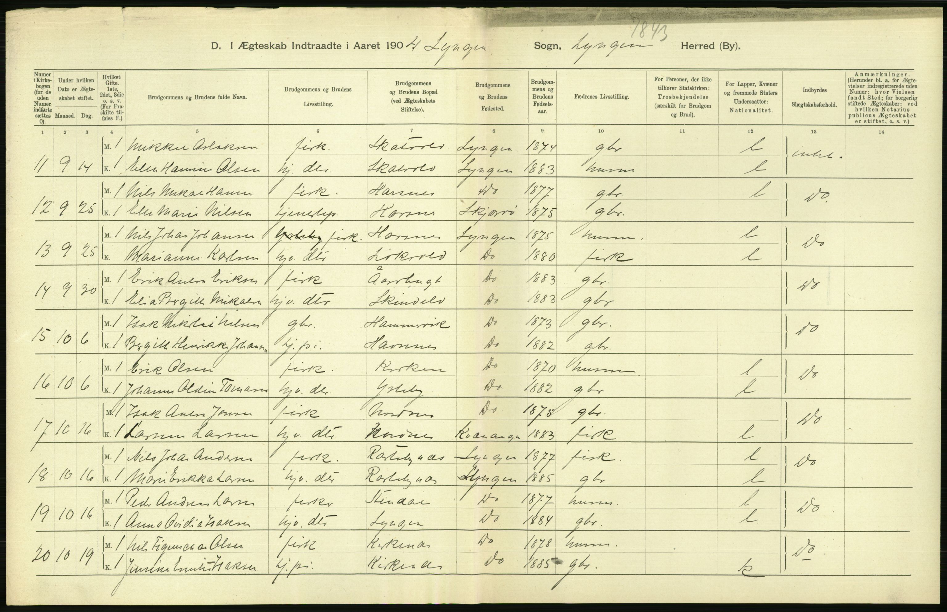 Statistisk sentralbyrå, Sosiodemografiske emner, Befolkning, AV/RA-S-2228/D/Df/Dfa/Dfab/L0022: Tromsø amt: Fødte, gifte, døde, 1904, p. 308