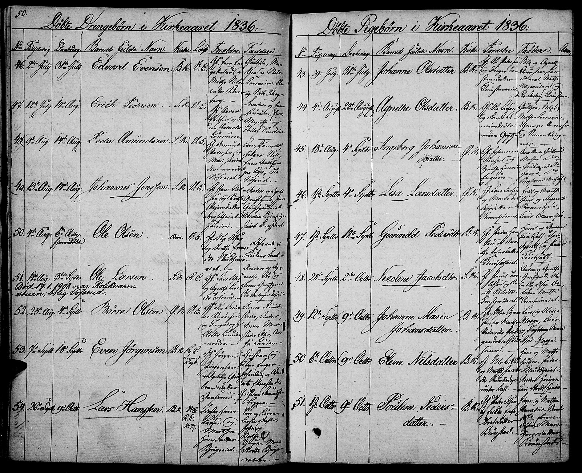 Biri prestekontor, SAH/PREST-096/H/Ha/Haa/L0004: Parish register (official) no. 4, 1829-1842, p. 50