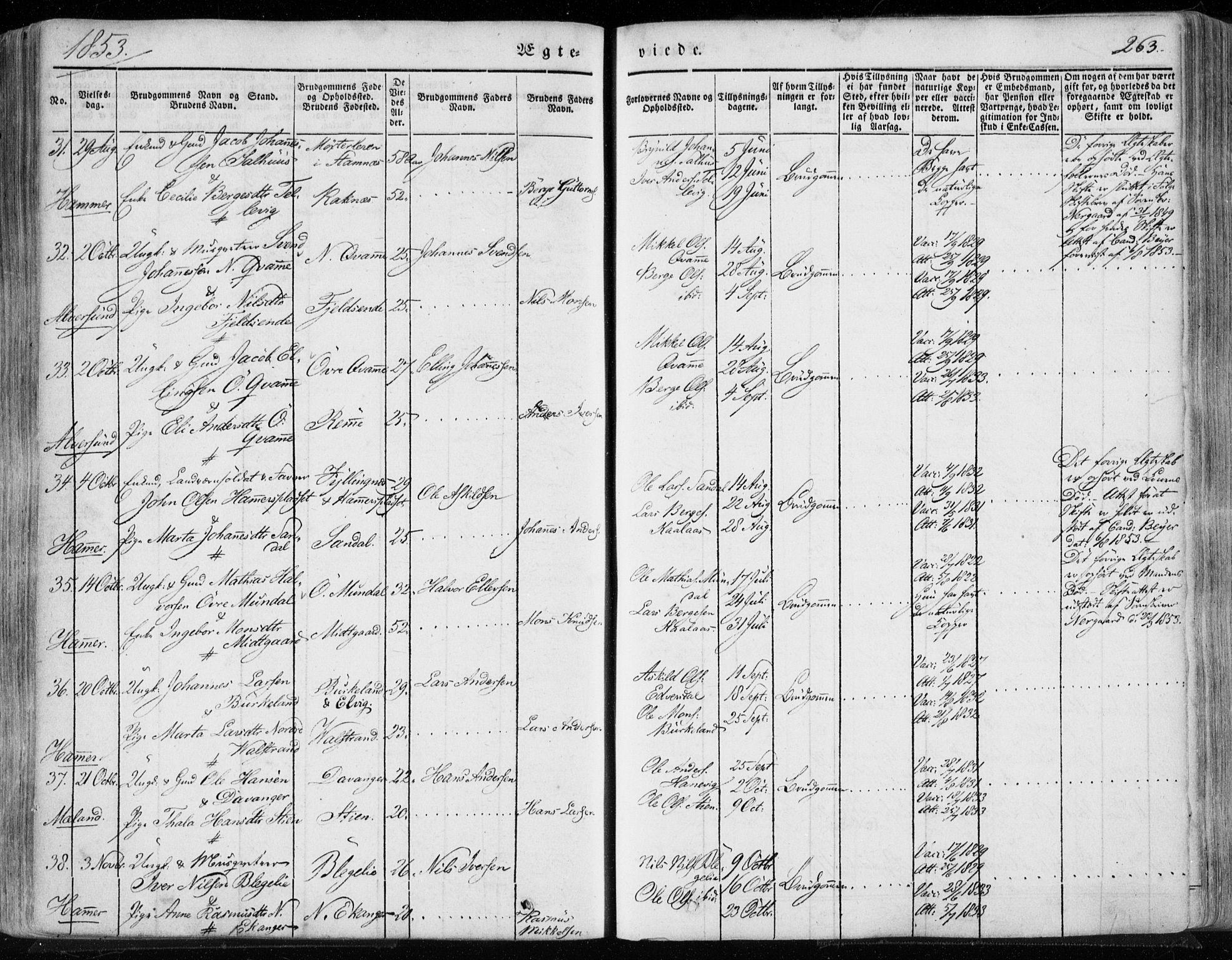 Hamre sokneprestembete, AV/SAB-A-75501/H/Ha/Haa/Haaa/L0013: Parish register (official) no. A 13, 1846-1857, p. 263