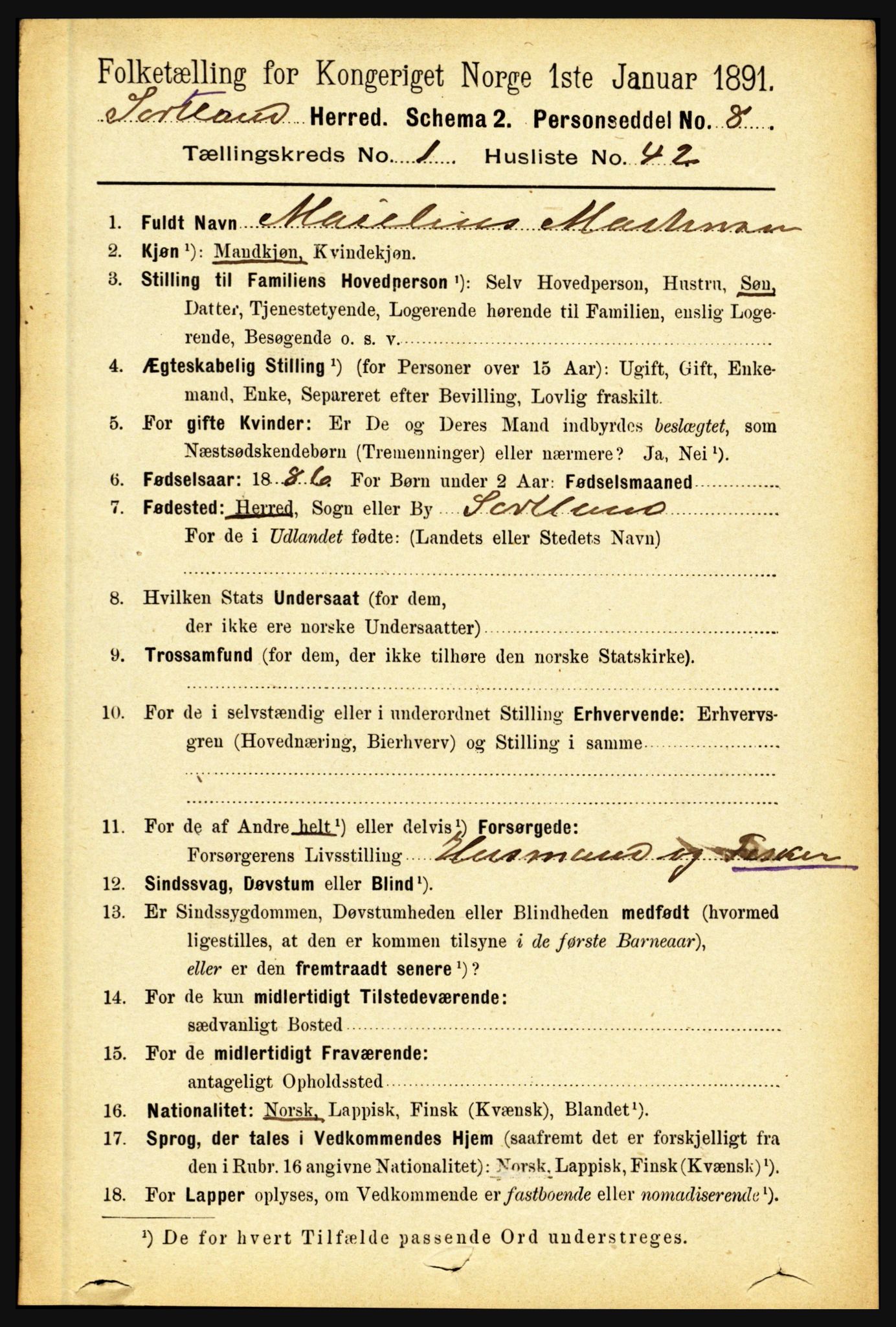 RA, 1891 census for 1870 Sortland, 1891, p. 378