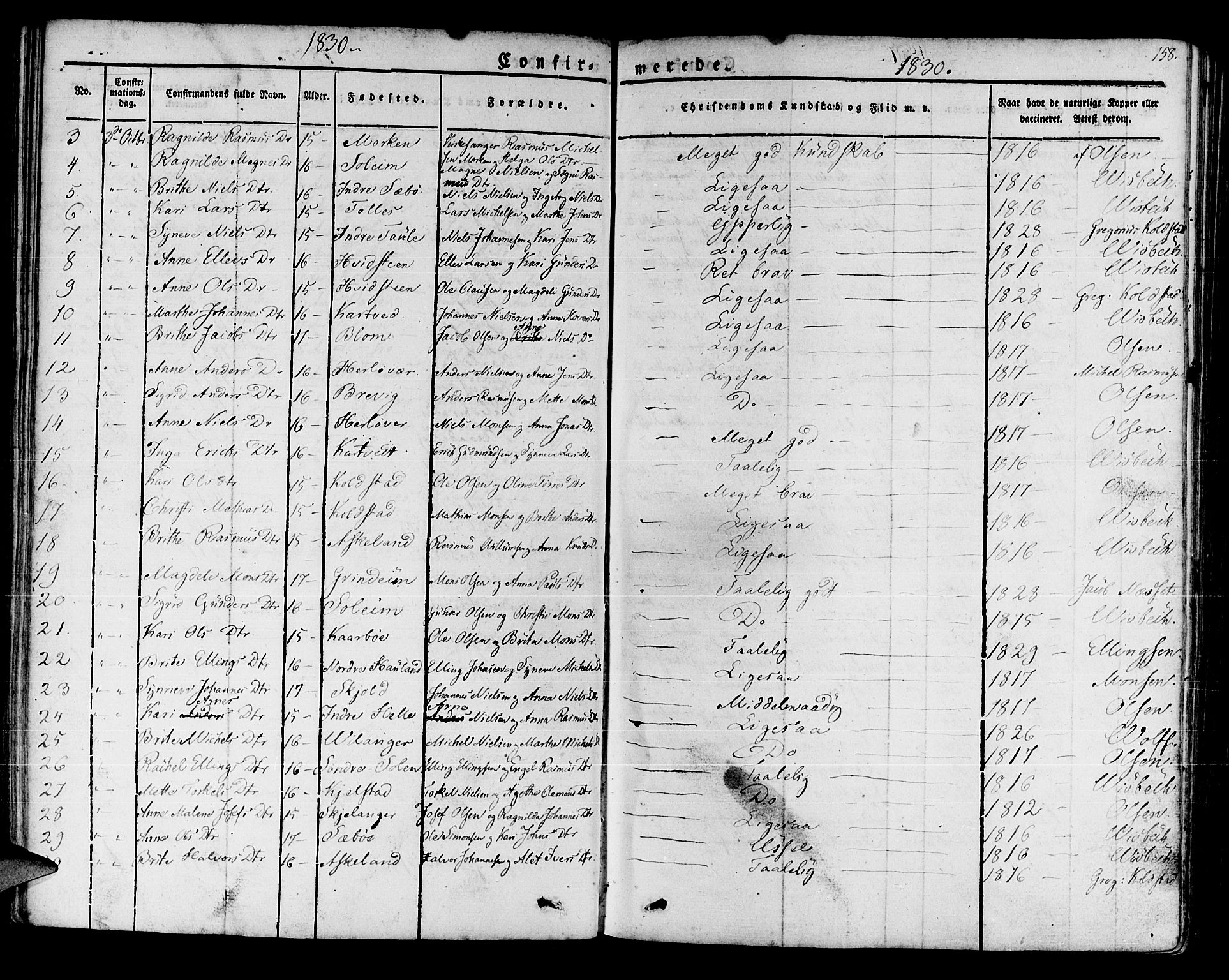 Manger sokneprestembete, AV/SAB-A-76801/H/Haa: Parish register (official) no. A 4, 1824-1838, p. 158