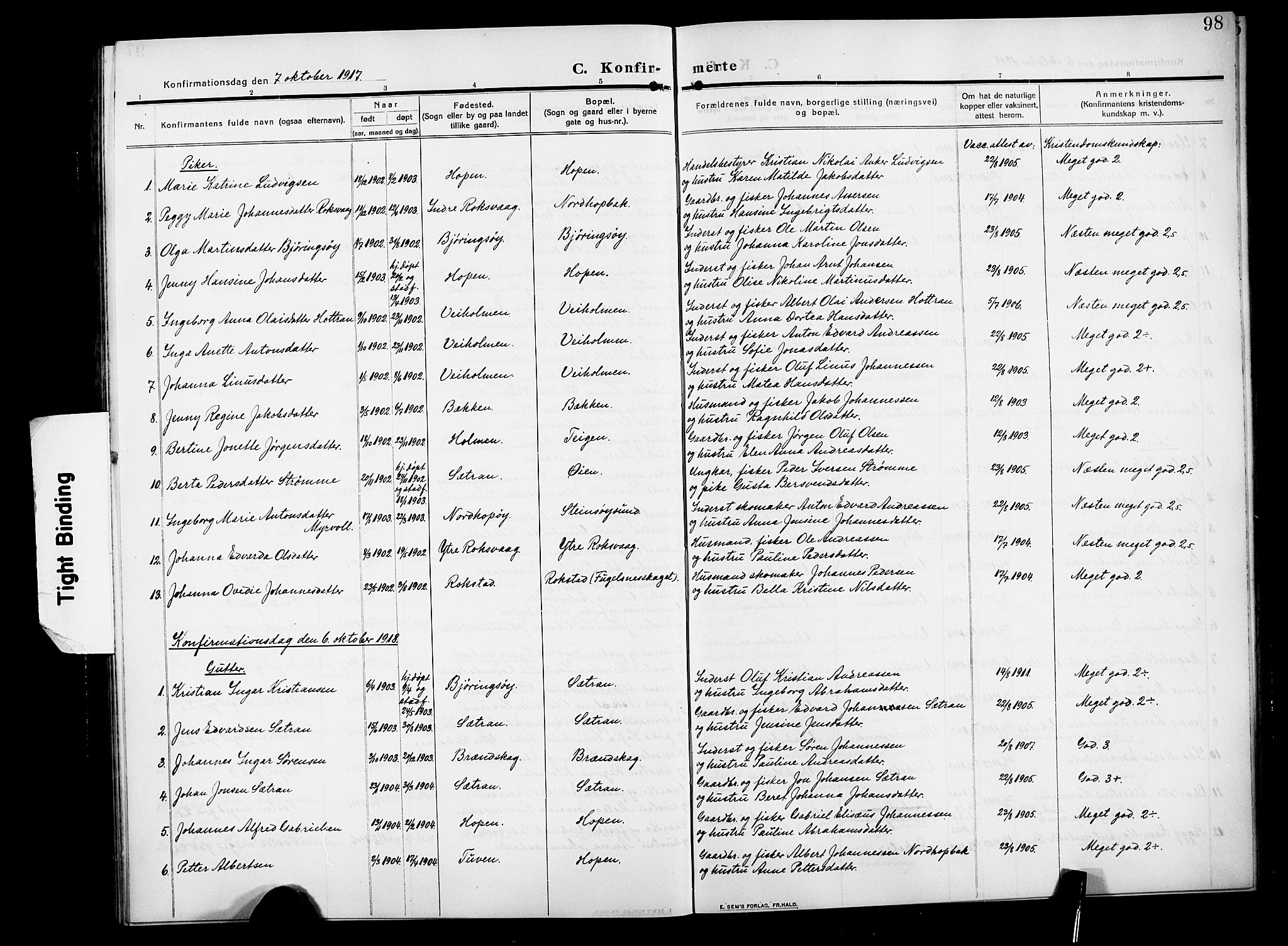 Ministerialprotokoller, klokkerbøker og fødselsregistre - Møre og Romsdal, SAT/A-1454/583/L0956: Parish register (copy) no. 583C01, 1909-1925, p. 98