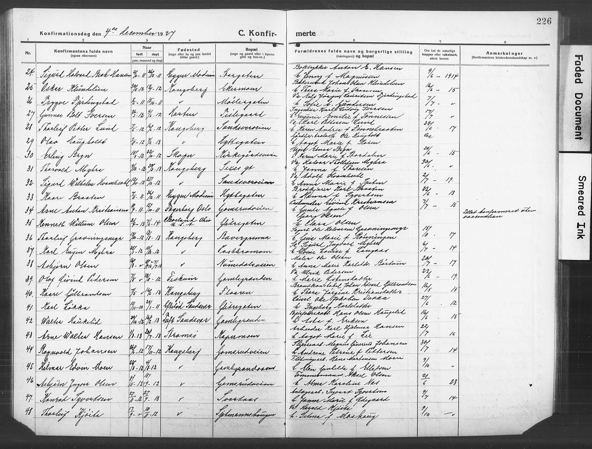 Kongsberg kirkebøker, AV/SAKO-A-22/G/Ga/L0008: Parish register (copy) no. 8, 1915-1932, p. 226
