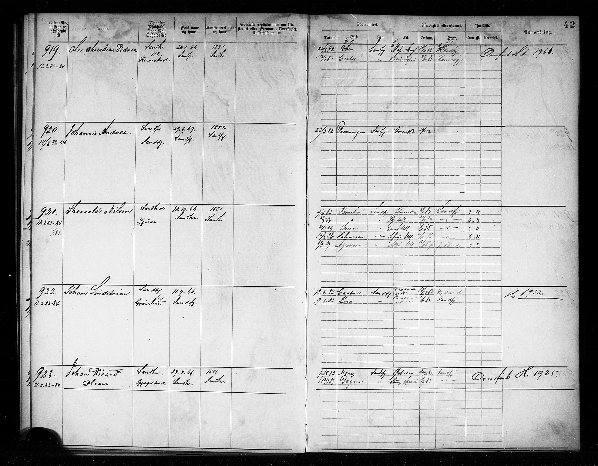 Sandefjord innrulleringskontor, AV/SAKO-A-788/F/Fa/L0004: Annotasjonsrulle, 1879-1889, p. 44