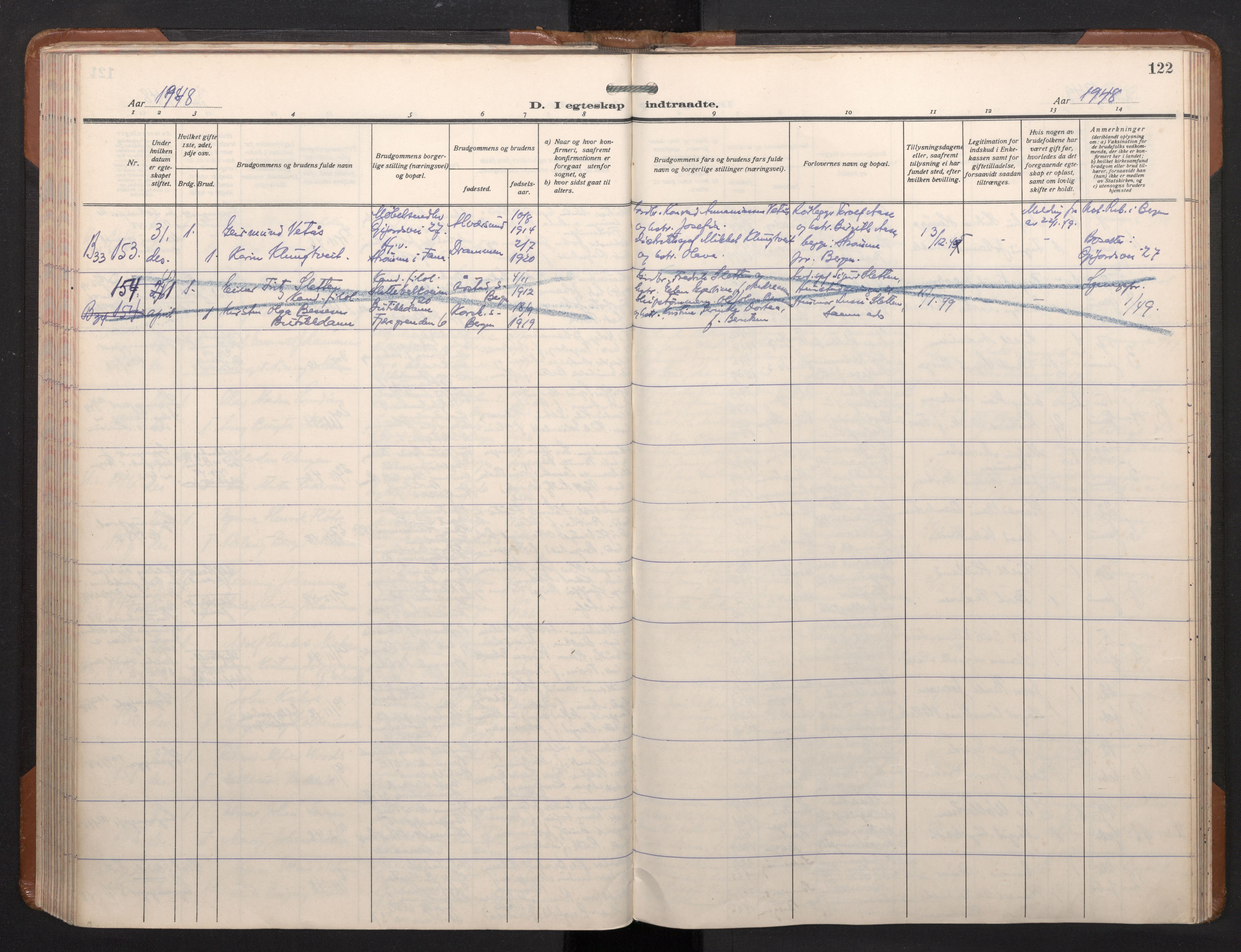 Sandviken Sokneprestembete, SAB/A-77601/H/Ha/L0017: Parish register (official) no. D 4, 1940-1954, p. 122