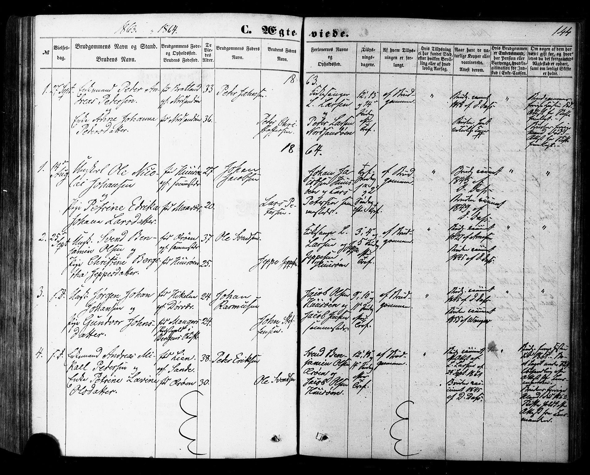 Ministerialprotokoller, klokkerbøker og fødselsregistre - Nordland, SAT/A-1459/840/L0579: Parish register (official) no. 840A01, 1863-1887, p. 144
