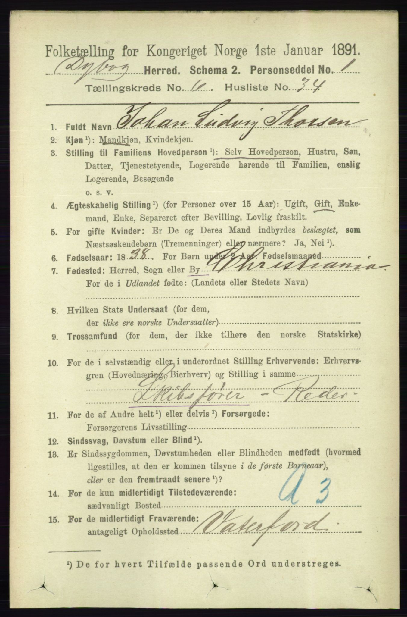 RA, 1891 census for 0915 Dypvåg, 1891, p. 1964