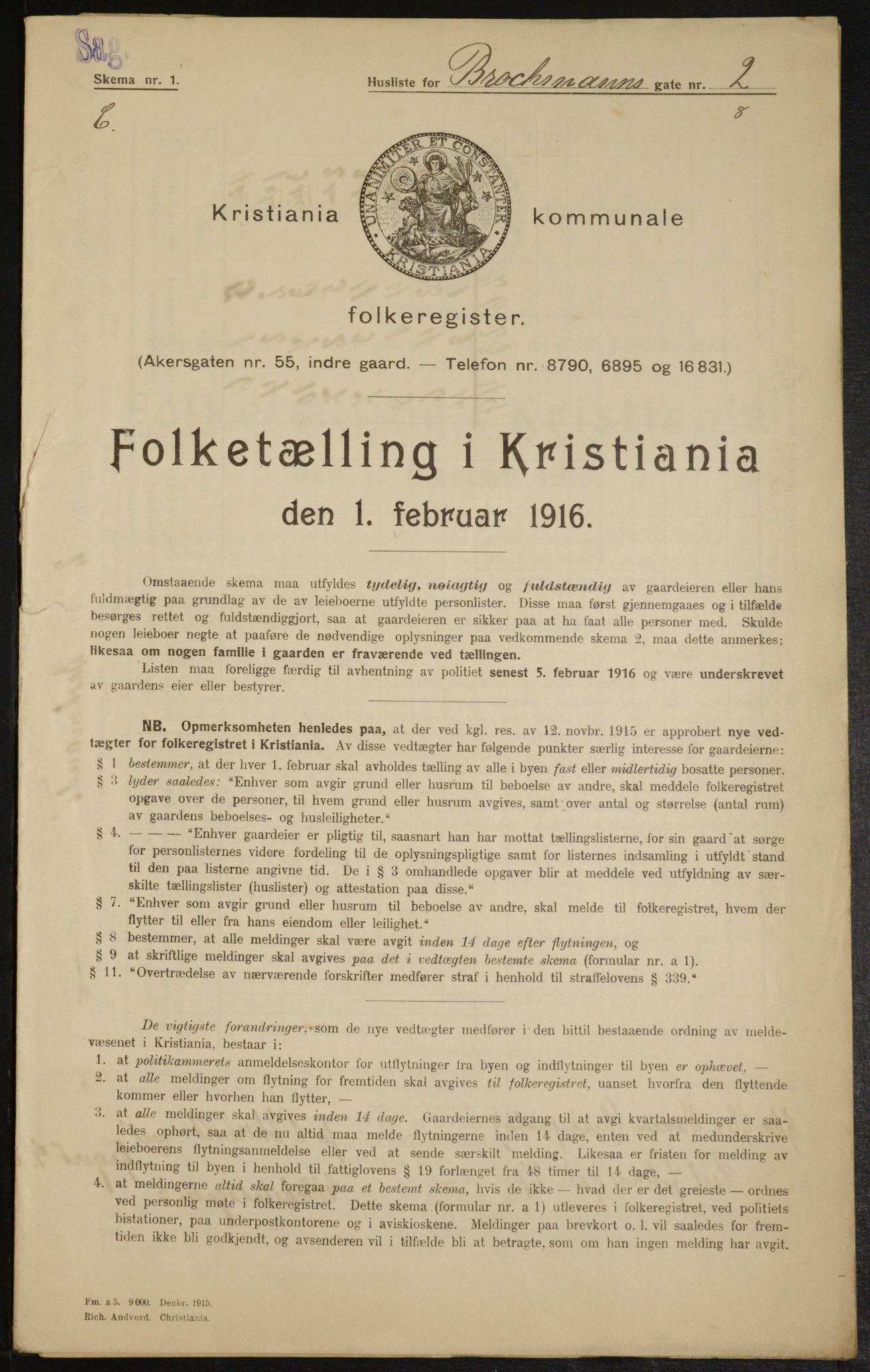 OBA, Municipal Census 1916 for Kristiania, 1916, p. 9762