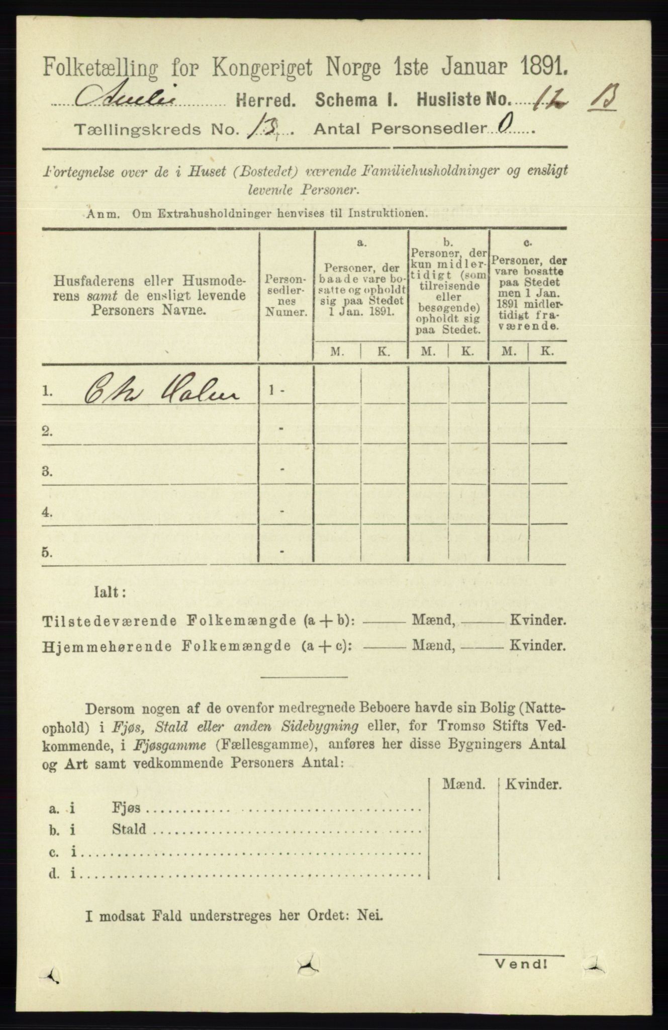 RA, 1891 census for 0929 Åmli, 1891, p. 2144