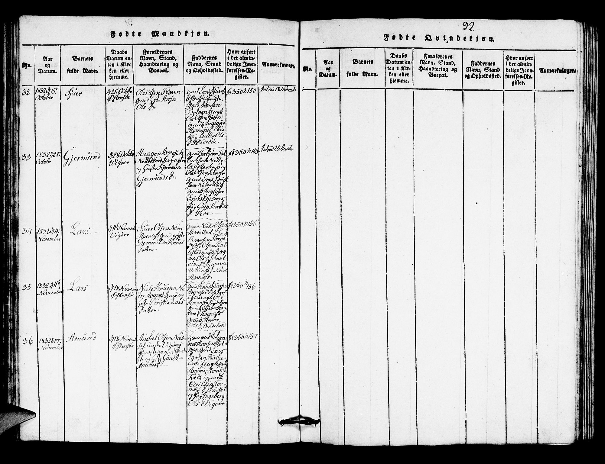 Kvam sokneprestembete, AV/SAB-A-76201/H/Hab: Parish register (copy) no. A 1, 1818-1832, p. 92