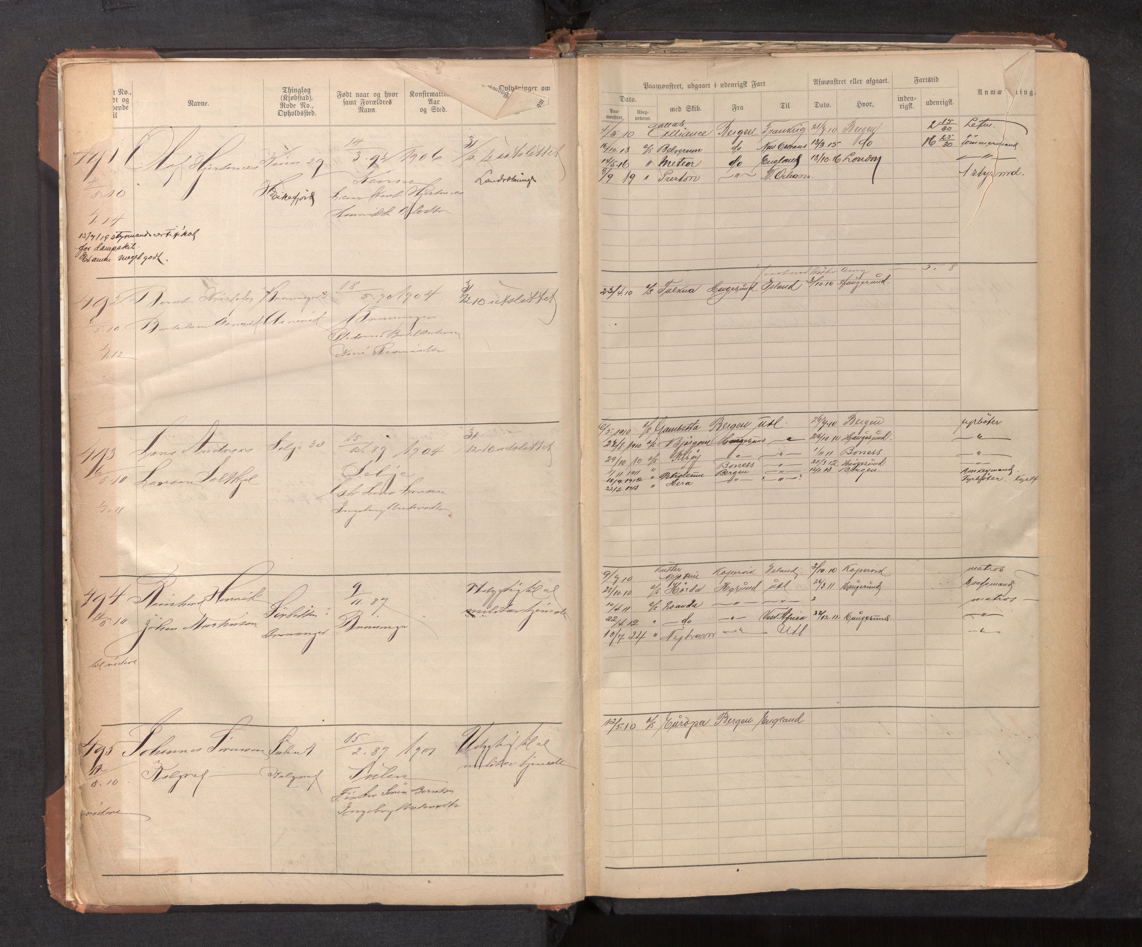 Innrulleringssjefen i Bergen, AV/SAB-A-100050/F/Ff/L0002: Sjøfarts-annotasjonsrulle, nr. 436 - 2528, 1908-1938