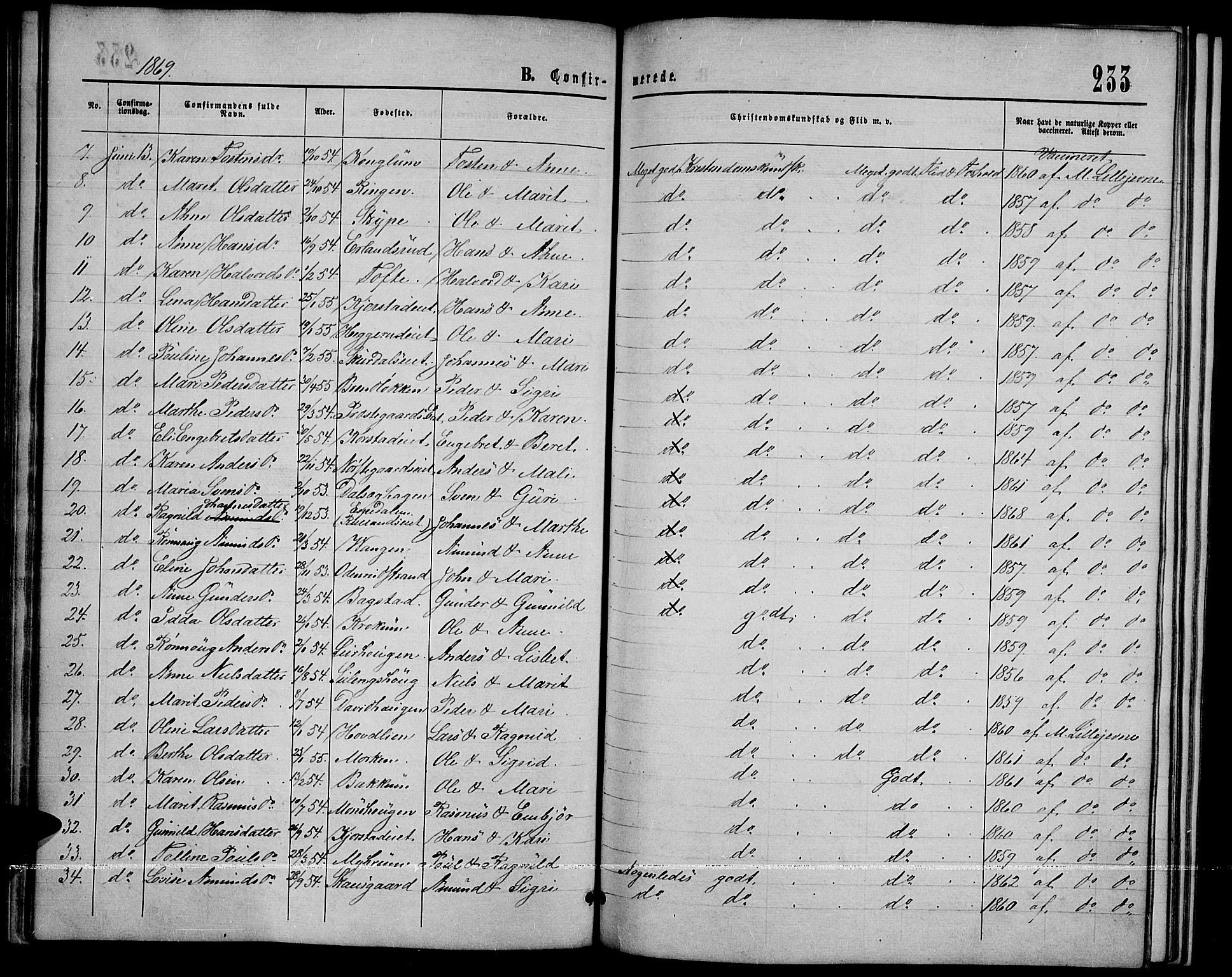 Sør-Fron prestekontor, SAH/PREST-010/H/Ha/Hab/L0002: Parish register (copy) no. 2, 1864-1883, p. 233