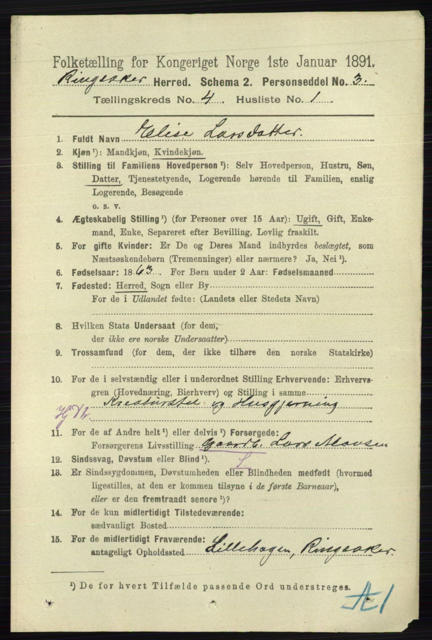 RA, 1891 census for 0412 Ringsaker, 1891, p. 1777