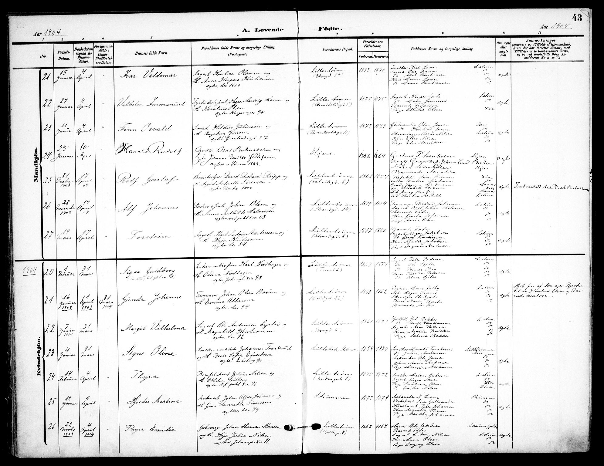 Skedsmo prestekontor Kirkebøker, AV/SAO-A-10033a/F/Fa/L0015: Parish register (official) no. I 15, 1902-1917, p. 43