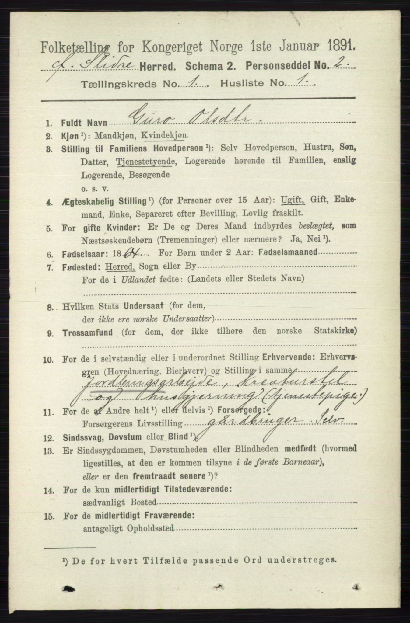 RA, 1891 census for 0544 Øystre Slidre, 1891, p. 60