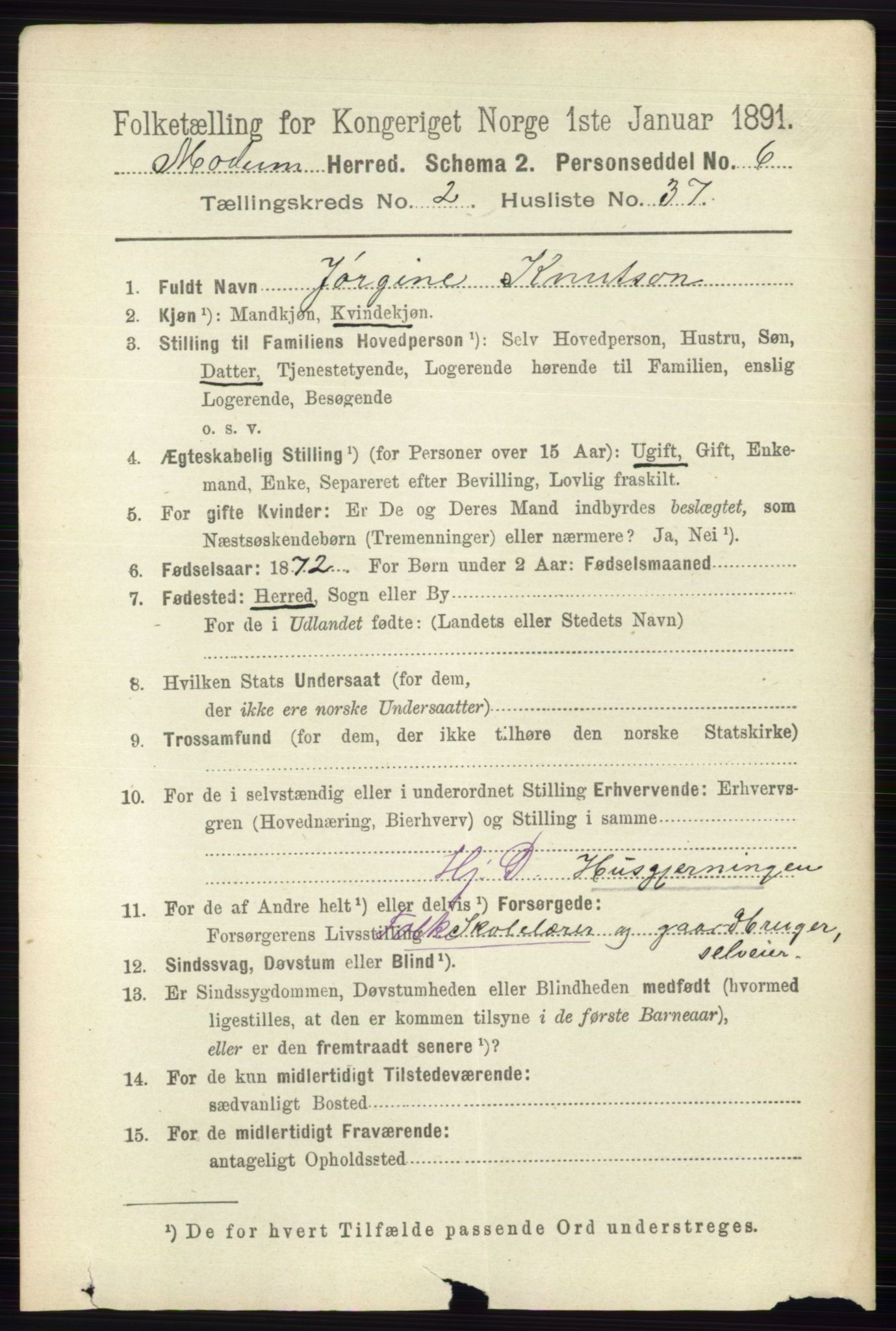 RA, 1891 census for 0623 Modum, 1891, p. 677