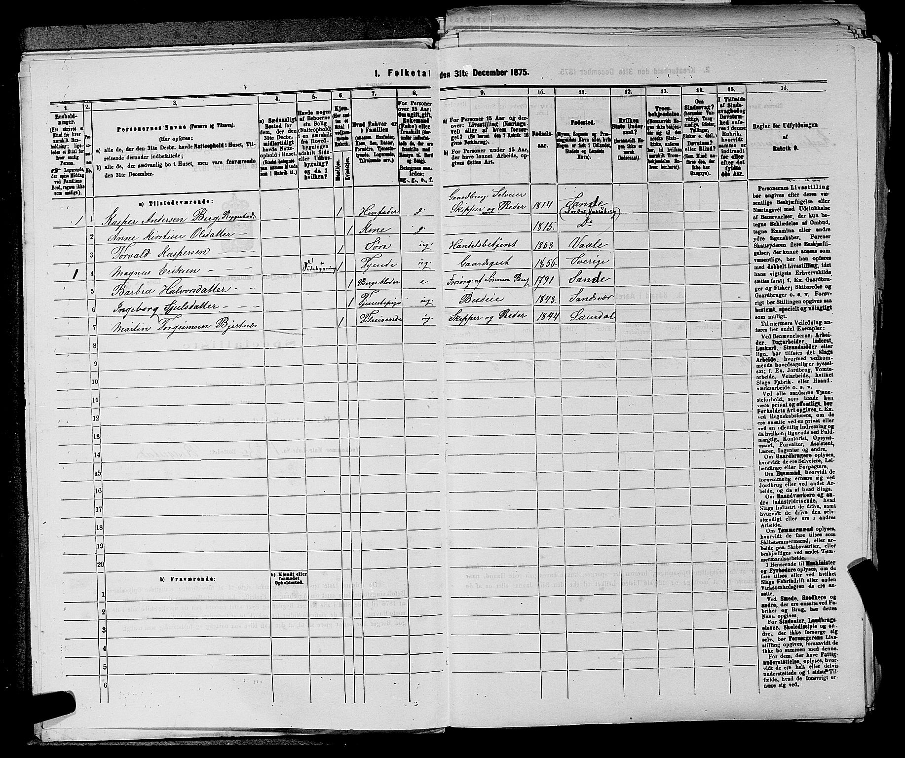 SAKO, 1875 census for 0716P Våle, 1875, p. 44