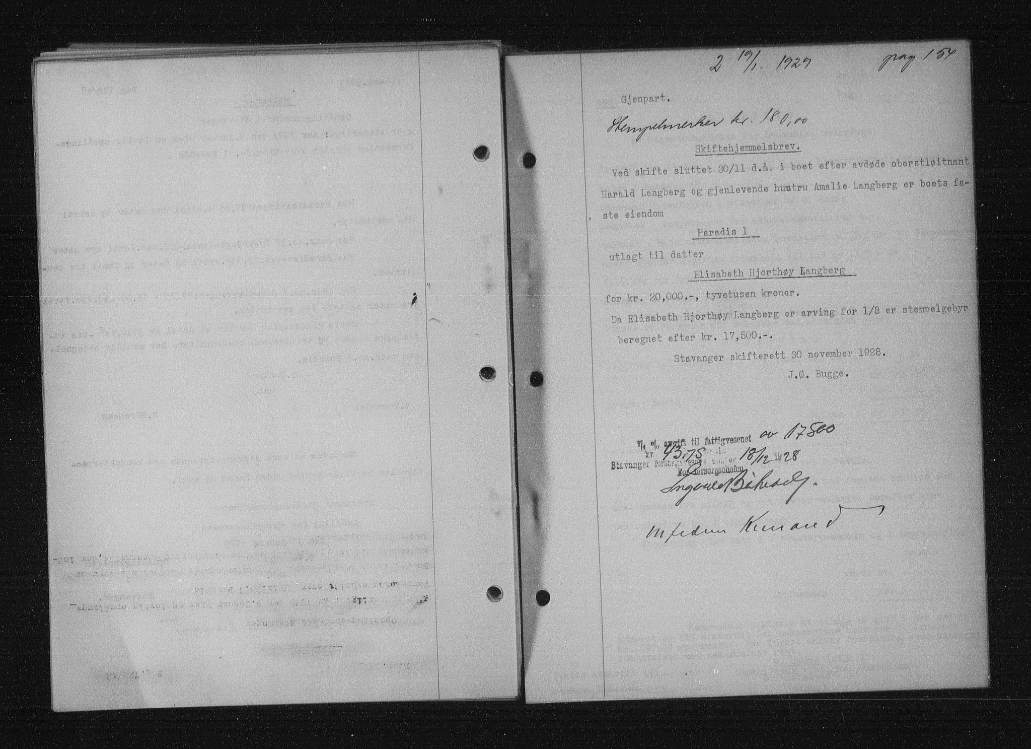 Stavanger byfogd, AV/SAST-A-101408/001/4/41/410/410BB/L0055: Mortgage book no. 43, 1928-1929, Deed date: 19.01.1929