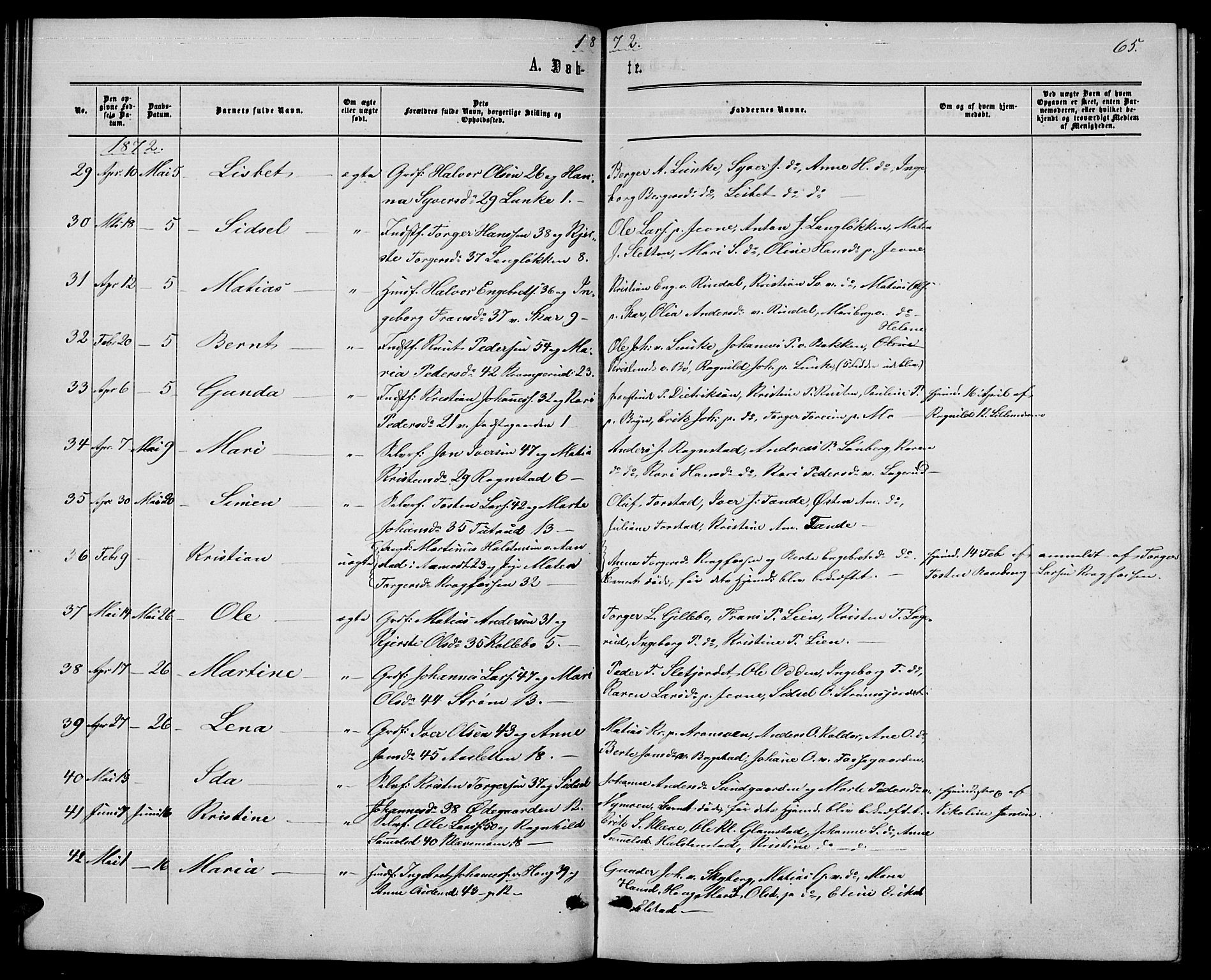 Øyer prestekontor, AV/SAH-PREST-084/H/Ha/Hab/L0001: Parish register (copy) no. 1, 1863-1877, p. 65