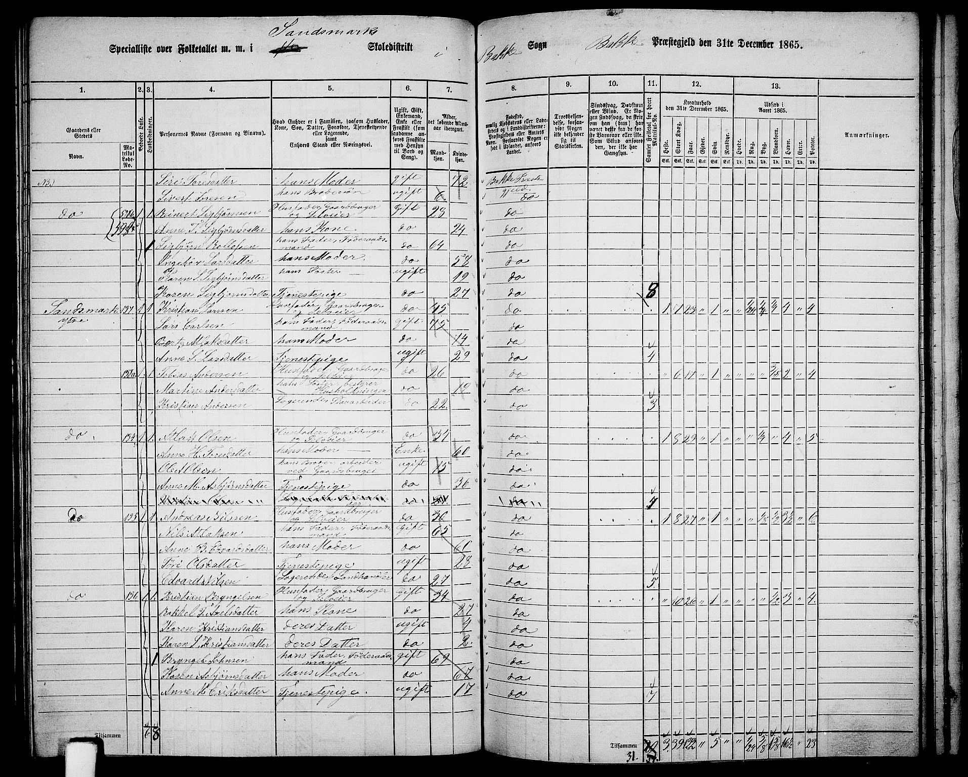 RA, 1865 census for Bakke, 1865, p. 85