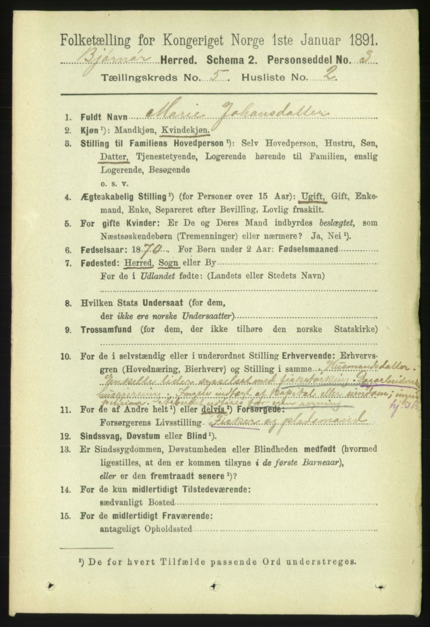 RA, 1891 census for 1632 Bjørnør, 1891, p. 2290