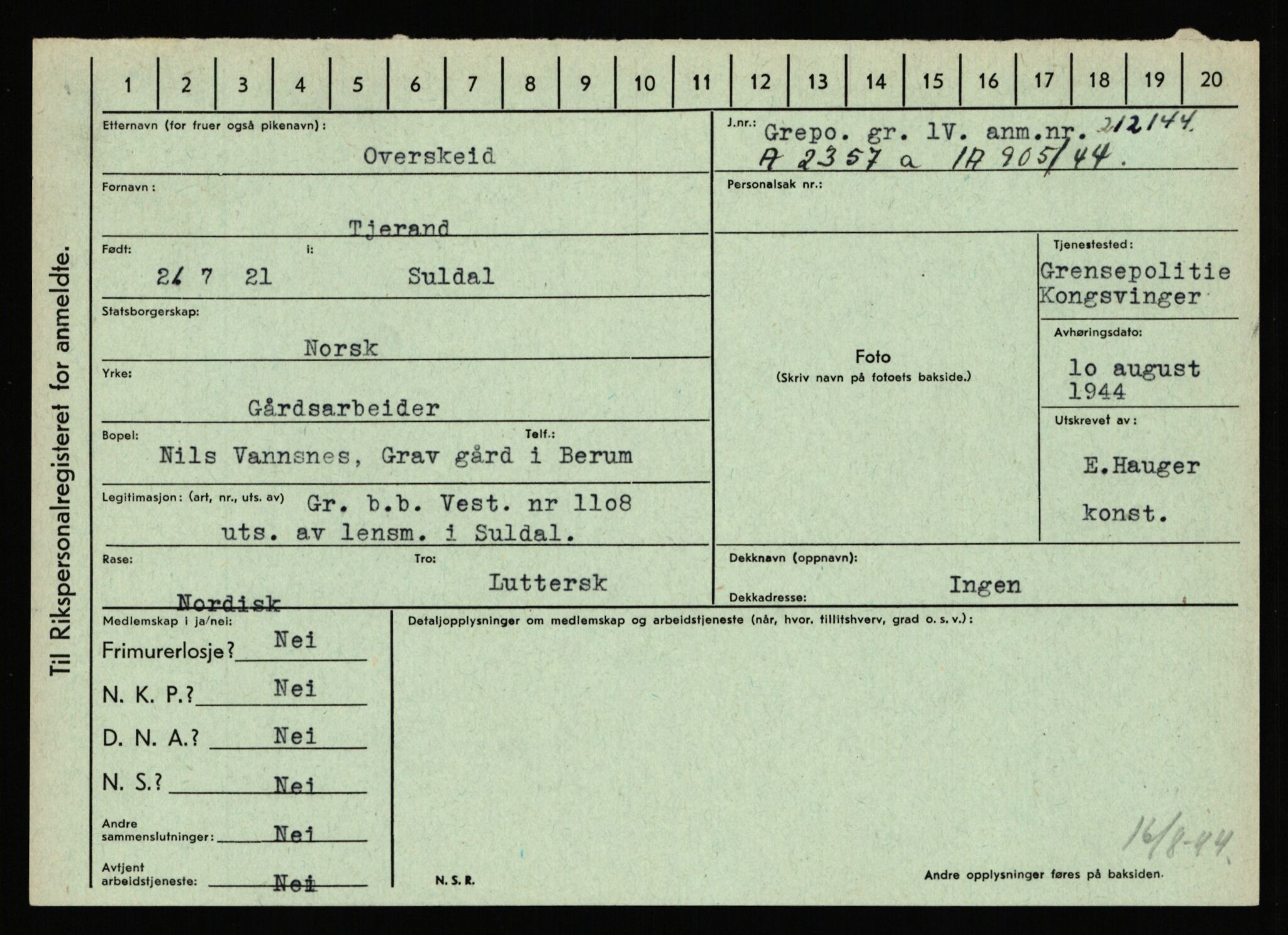 Statspolitiet - Hovedkontoret / Osloavdelingen, AV/RA-S-1329/C/Ca/L0012: Oanæs - Quistgaard	, 1943-1945, p. 2826