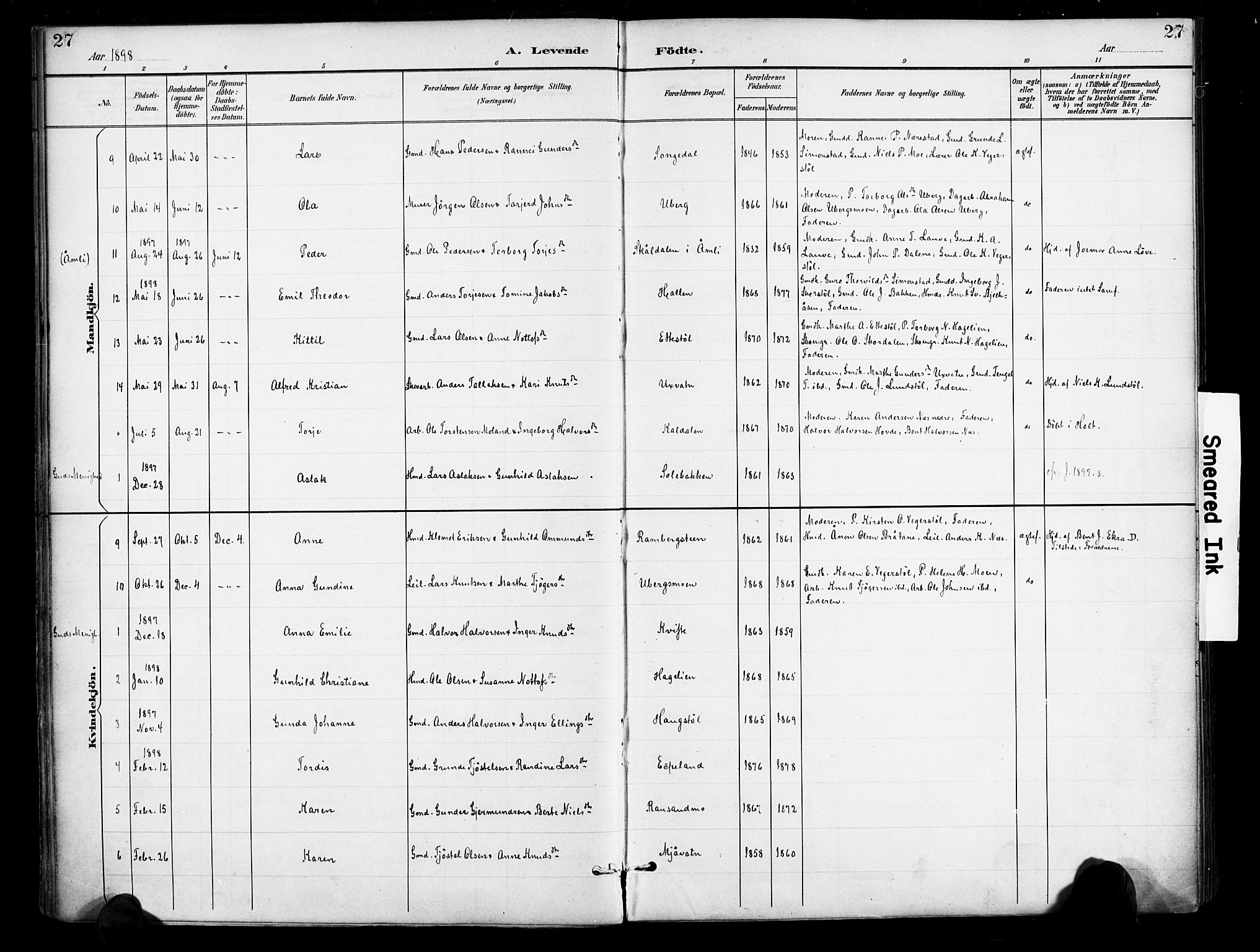 Gjerstad sokneprestkontor, AV/SAK-1111-0014/F/Fa/Fab/L0005: Parish register (official) no. A 5, 1891-1908, p. 27