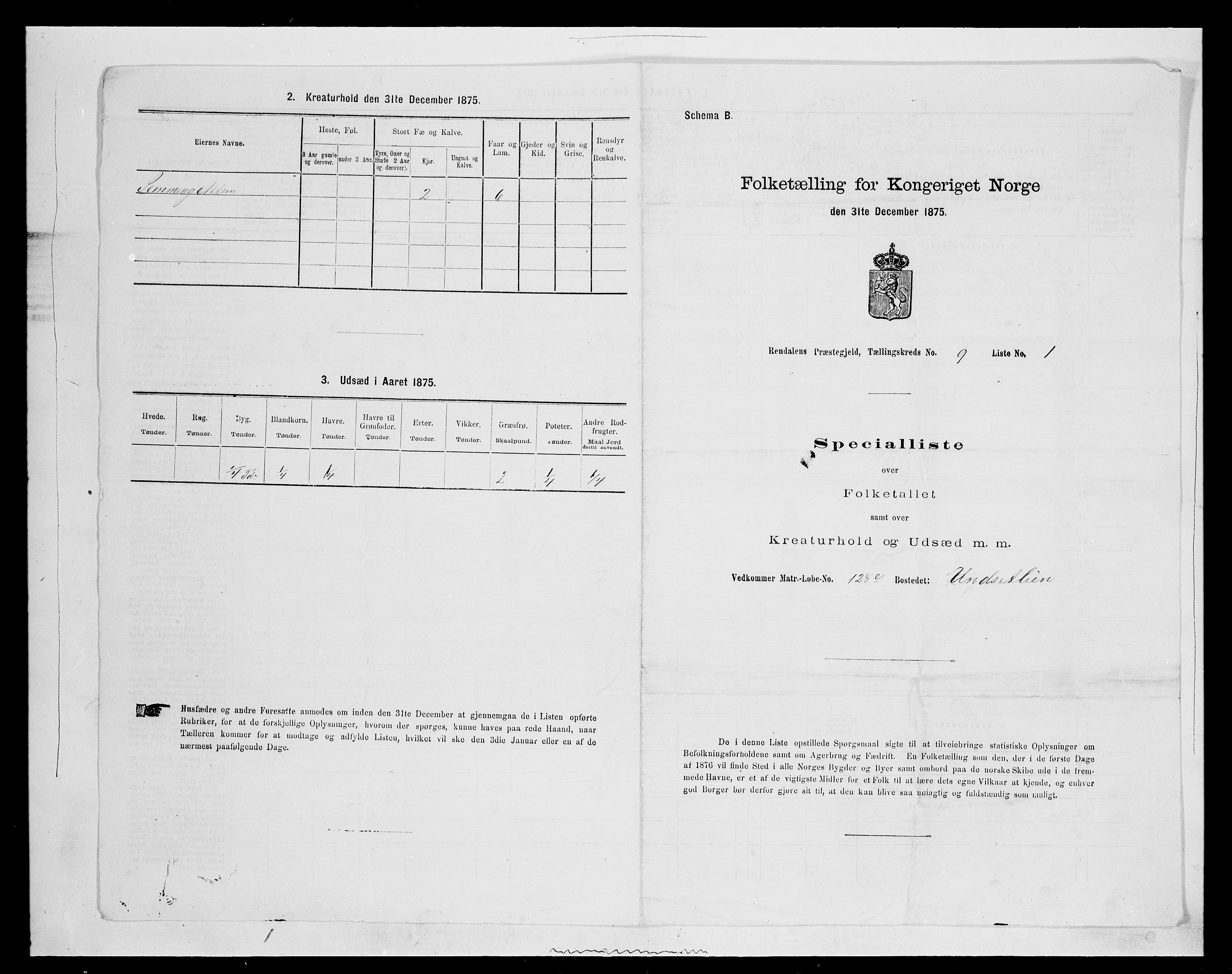 SAH, 1875 census for 0432P Rendalen, 1875, p. 813