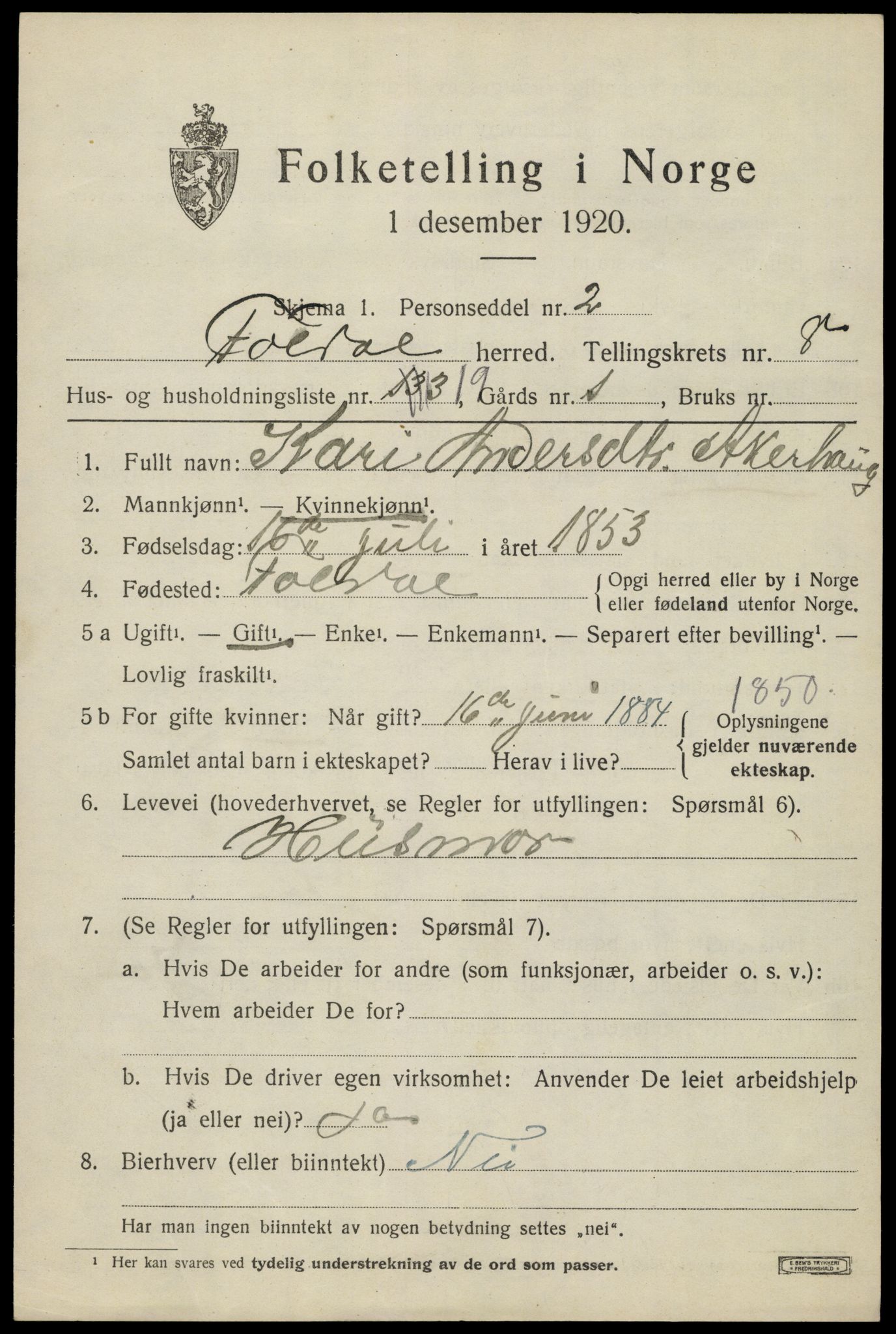 SAH, 1920 census for Folldal, 1920, p. 4571