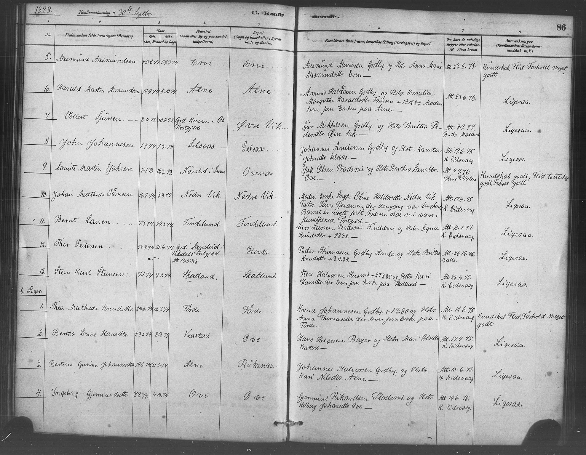 Sveio Sokneprestembete, AV/SAB-A-78501/H/Haa: Parish register (official) no. D 1, 1878-1894, p. 86