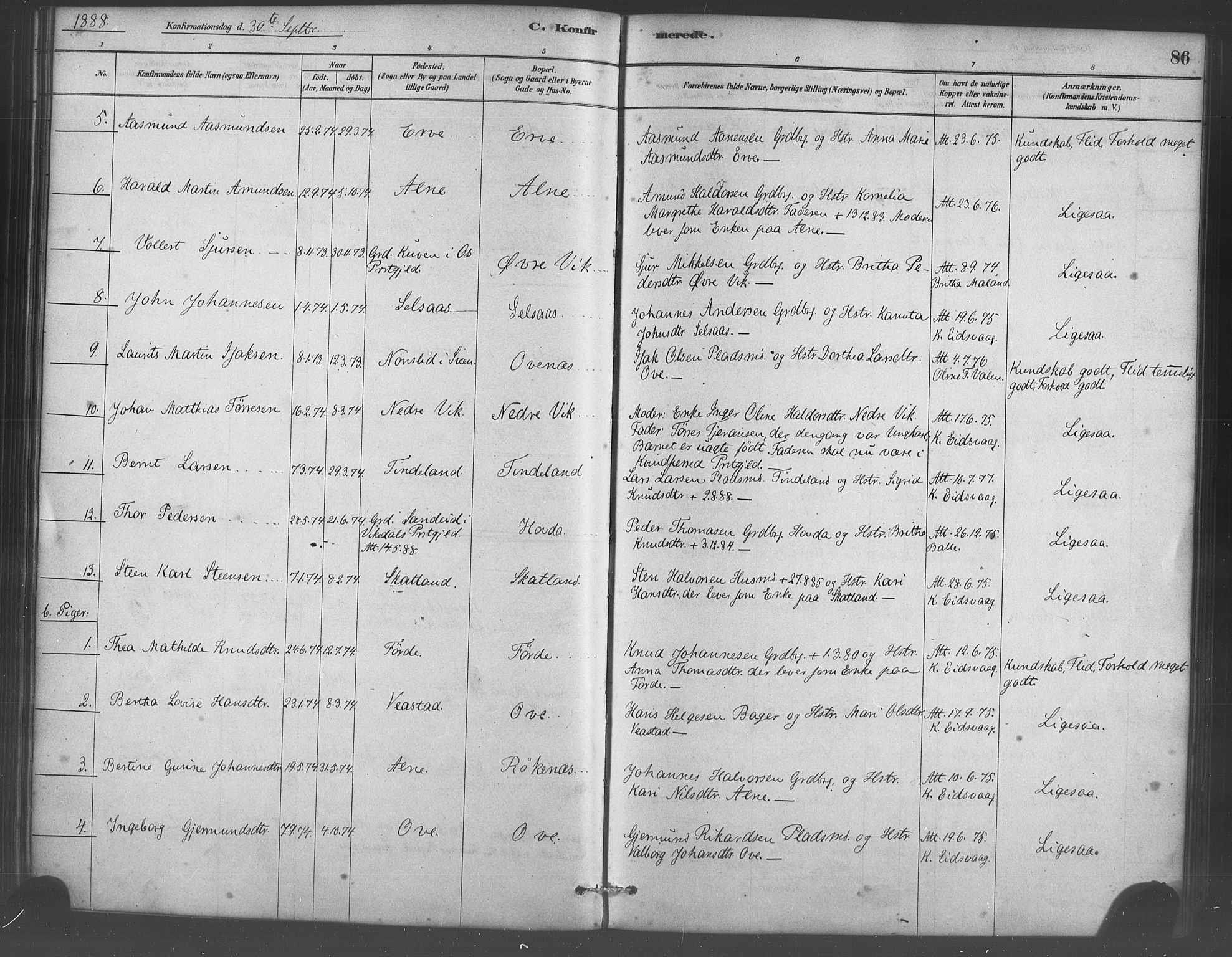 Sveio Sokneprestembete, SAB/A-78501/H/Haa: Parish register (official) no. D 1, 1878-1894, p. 86