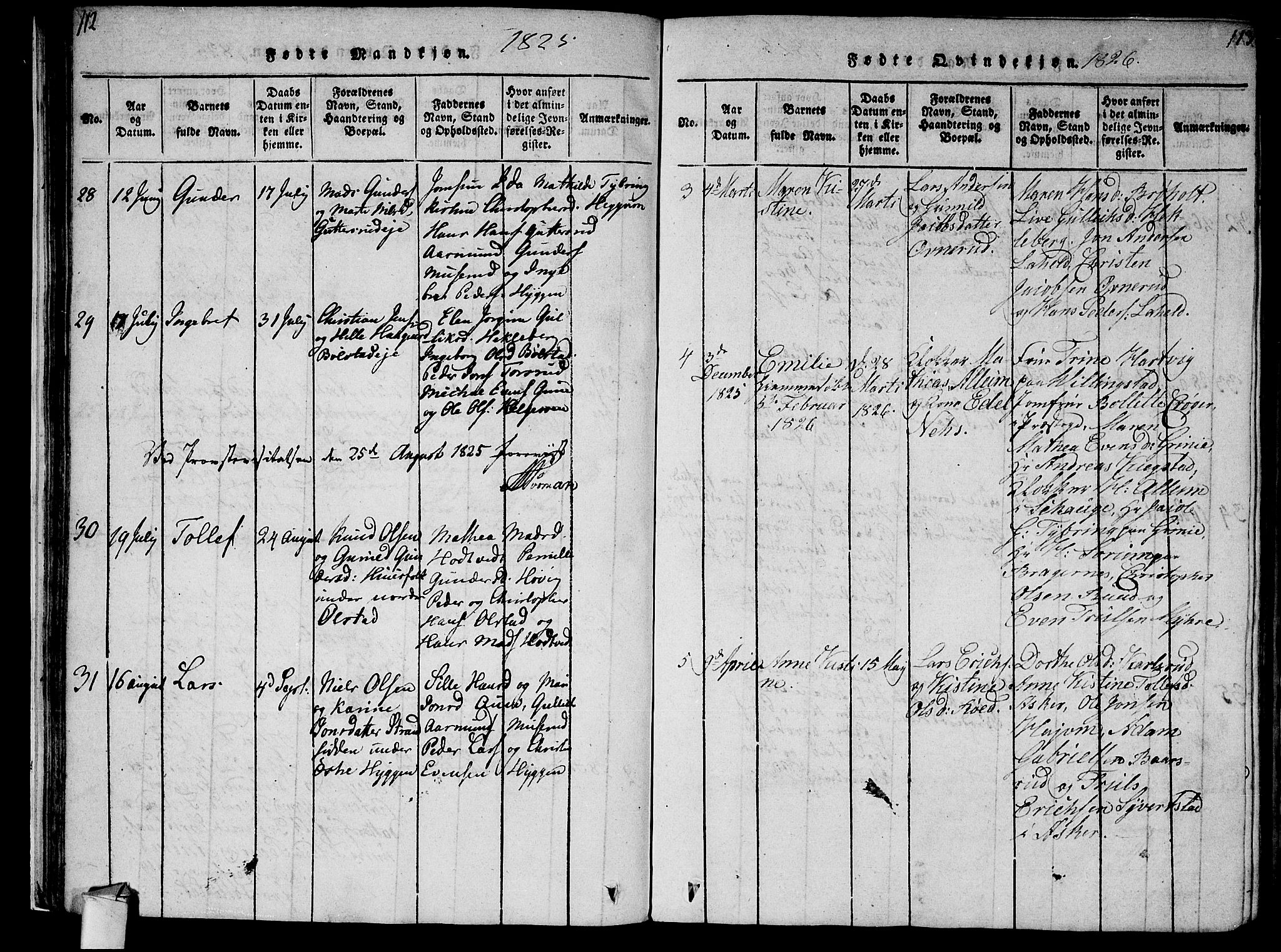 Røyken kirkebøker, AV/SAKO-A-241/F/Fa/L0004: Parish register (official) no. 4, 1814-1832, p. 112-113