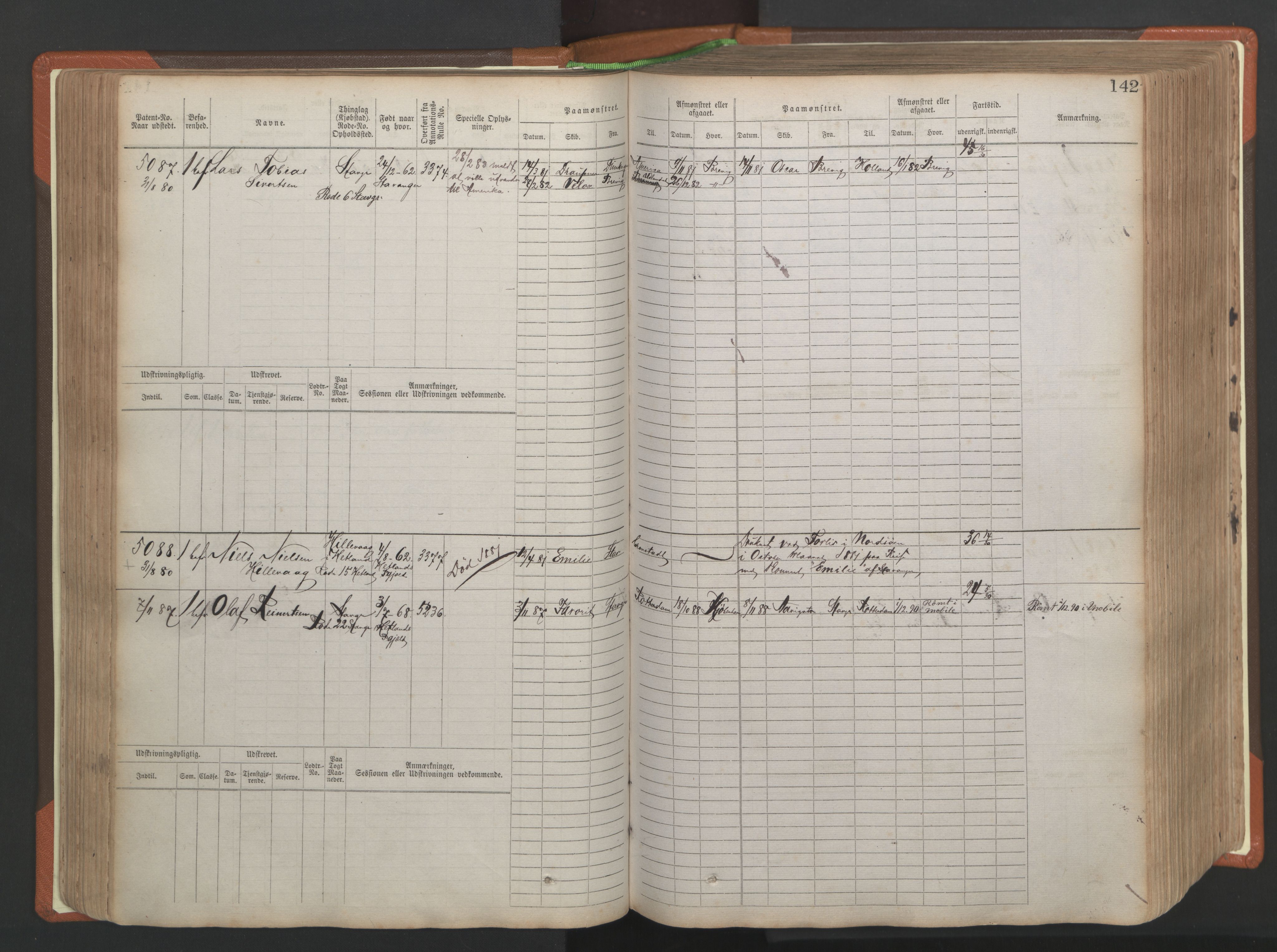 Stavanger sjømannskontor, AV/SAST-A-102006/F/Fb/Fbb/L0009: Sjøfartshovedrulle, patentnr. 4805-6006, 1879-1887, p. 148