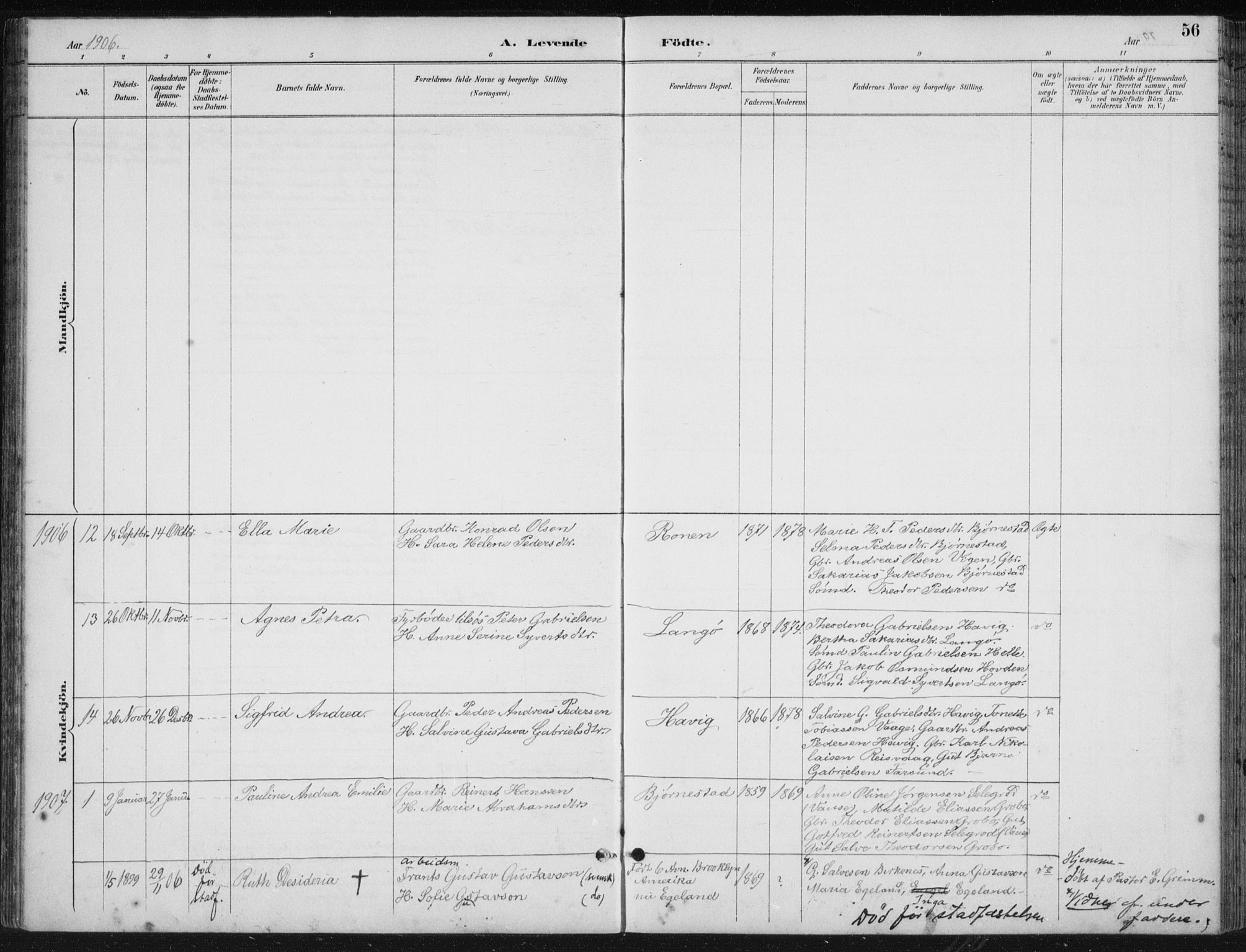 Herad sokneprestkontor, SAK/1111-0018/F/Fb/Fbb/L0004: Parish register (copy) no. B 4, 1890-1935, p. 56