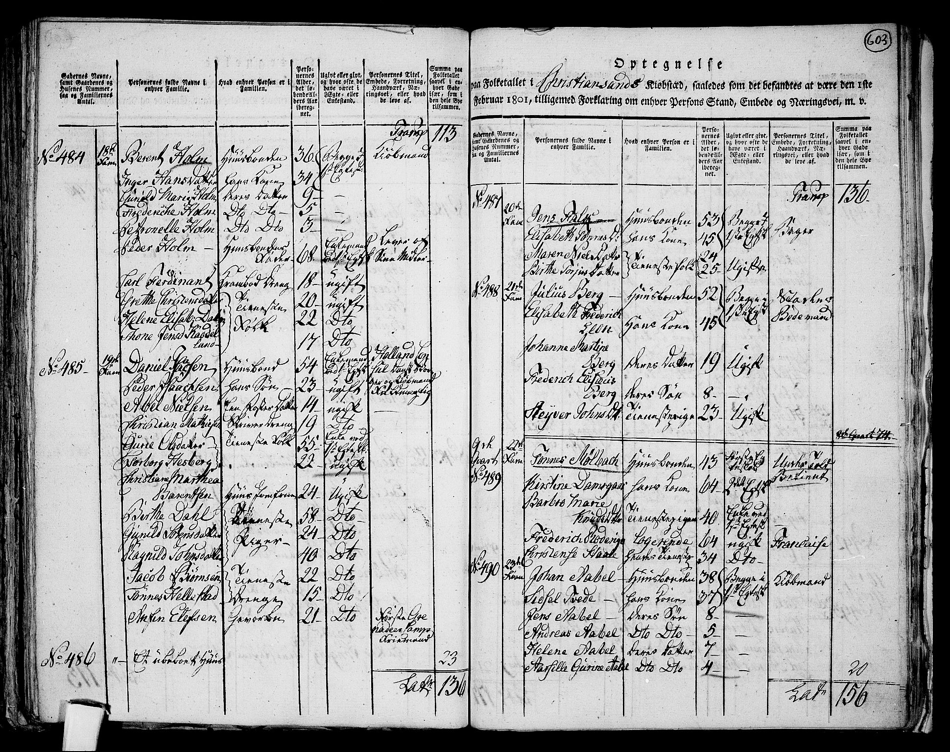 RA, 1801 census for 1001P Kristiansand, 1801, p. 602b-603a