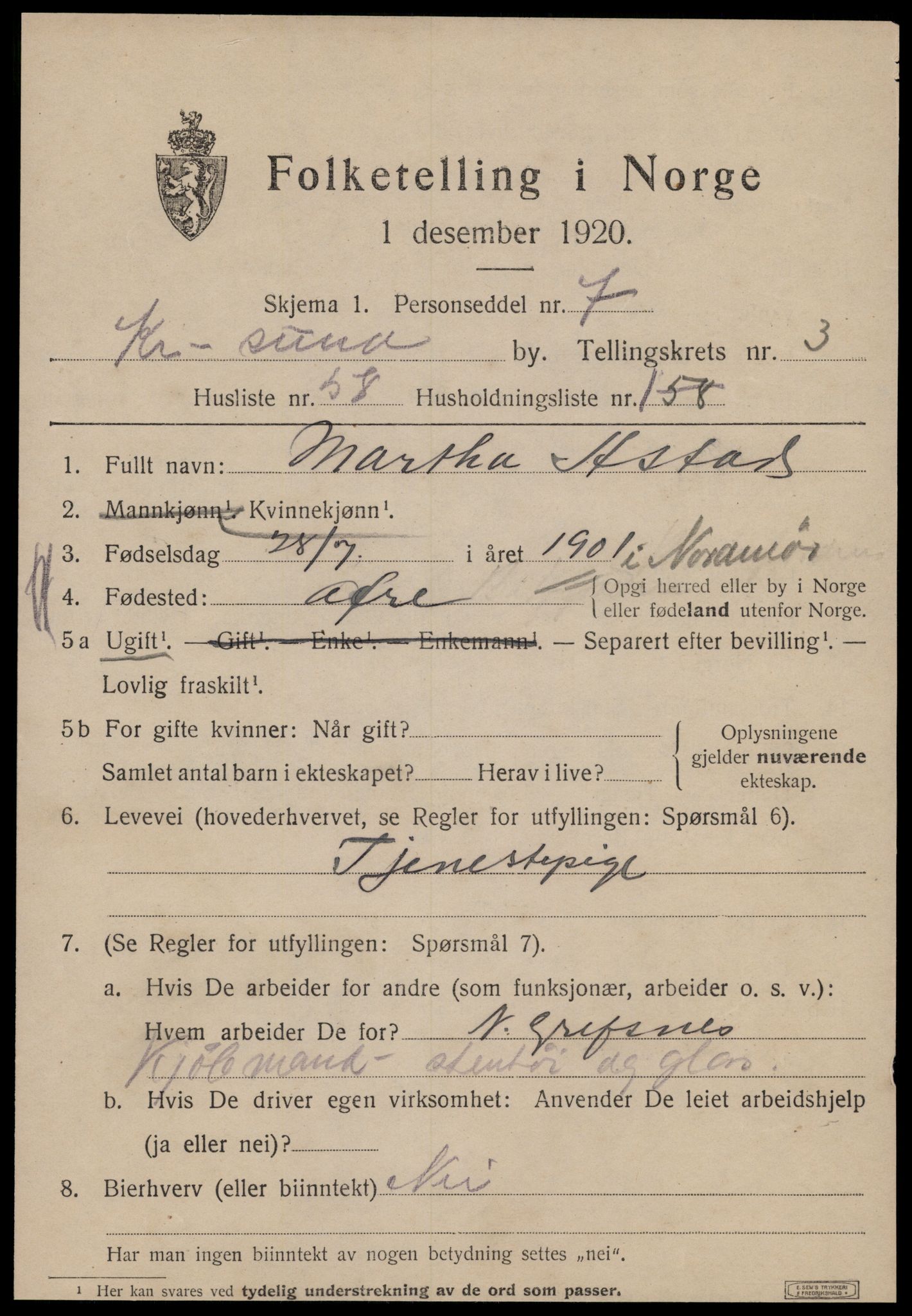 SAT, 1920 census for Kristiansund, 1920, p. 14881