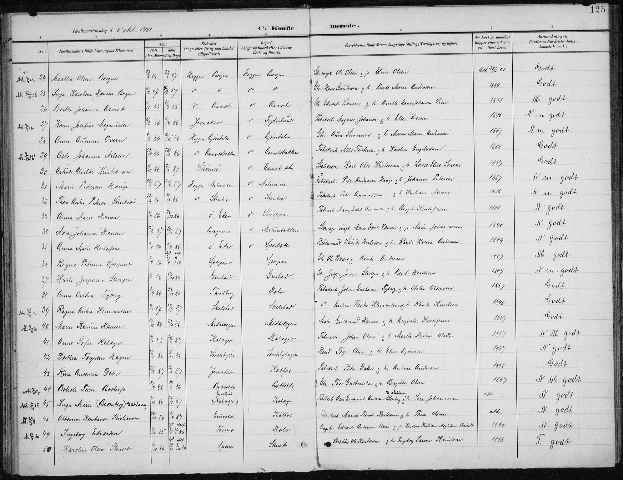 Modum kirkebøker, AV/SAKO-A-234/F/Fa/L0013: Parish register (official) no. 13, 1899-1907, p. 125