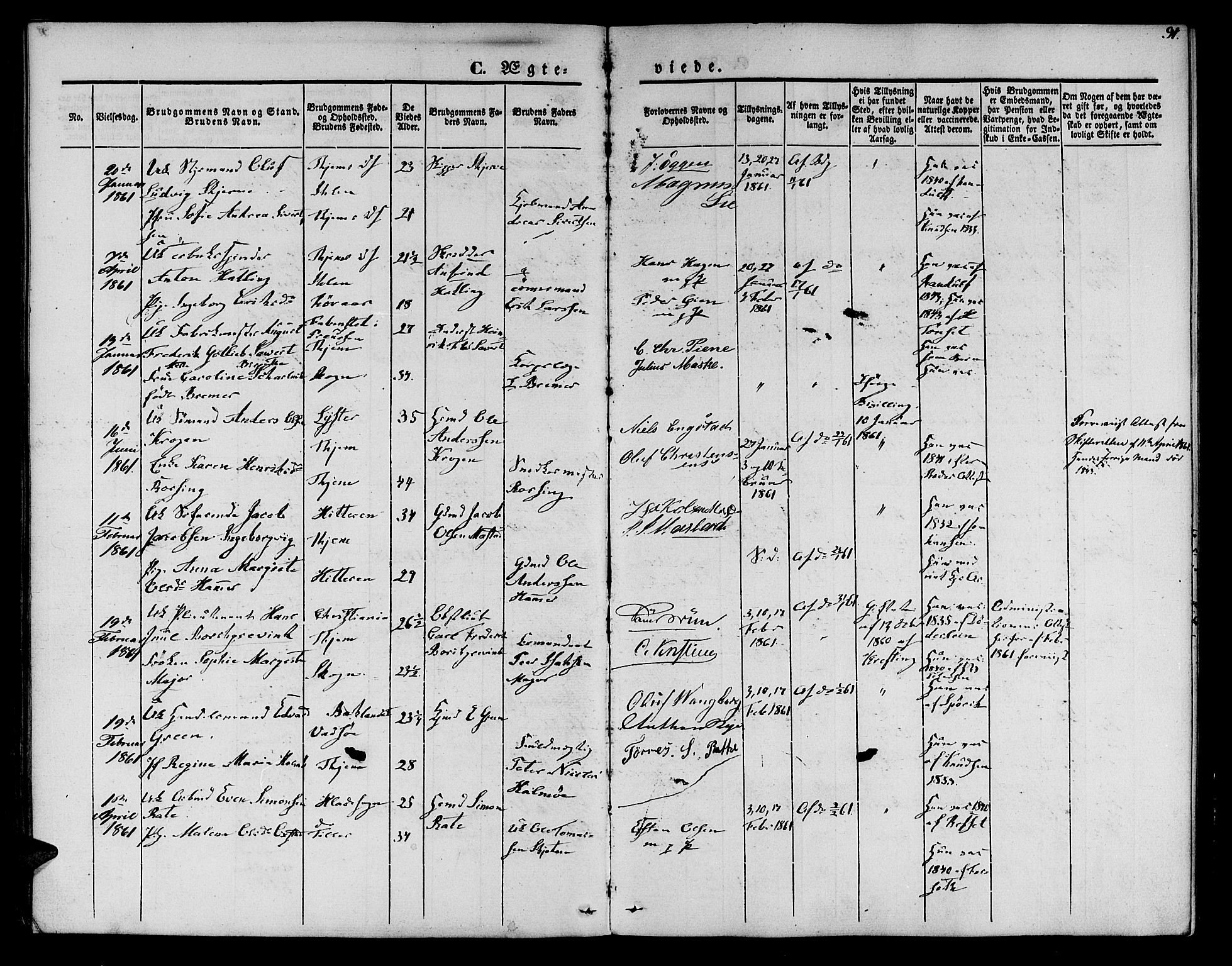 Ministerialprotokoller, klokkerbøker og fødselsregistre - Sør-Trøndelag, SAT/A-1456/602/L0111: Parish register (official) no. 602A09, 1844-1867, p. 91