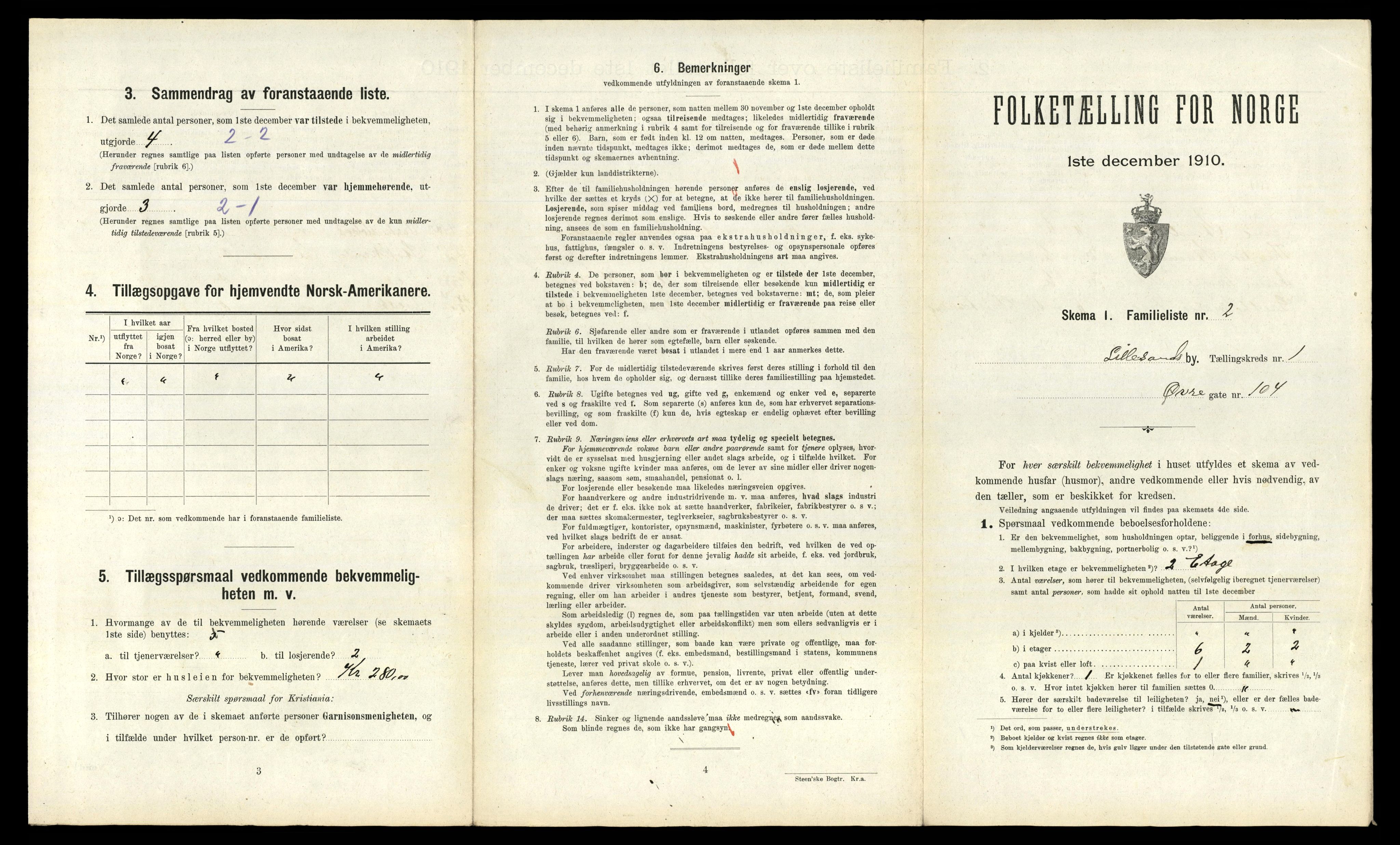 RA, 1910 census for Lillesand, 1910, p. 460