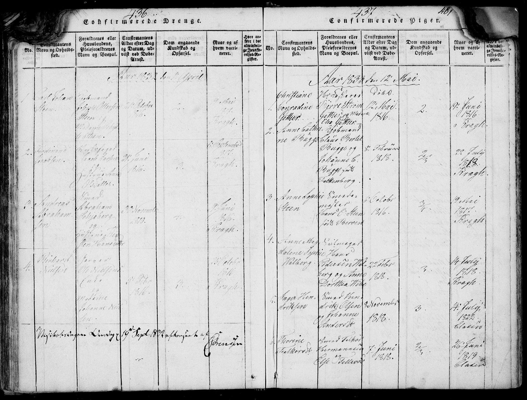 Larvik kirkebøker, SAKO/A-352/F/Fb/L0002: Parish register (official) no. II 2, 1818-1842, p. 436-437