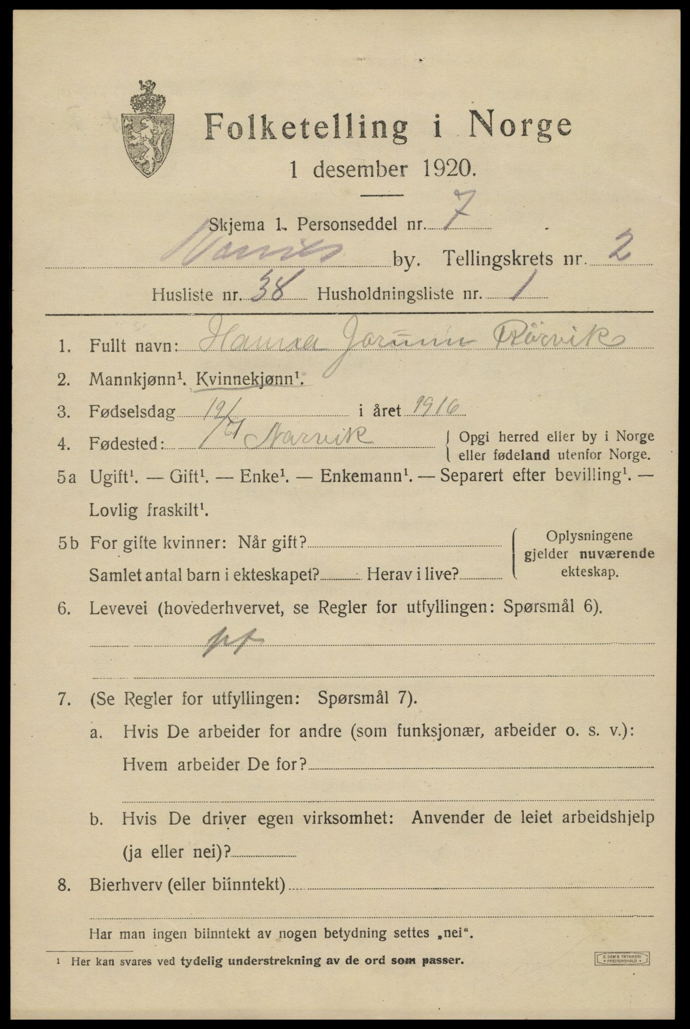 SAT, Folketelling 1920 for 1805 Narvik kjøpstad, 1920, s. 8832
