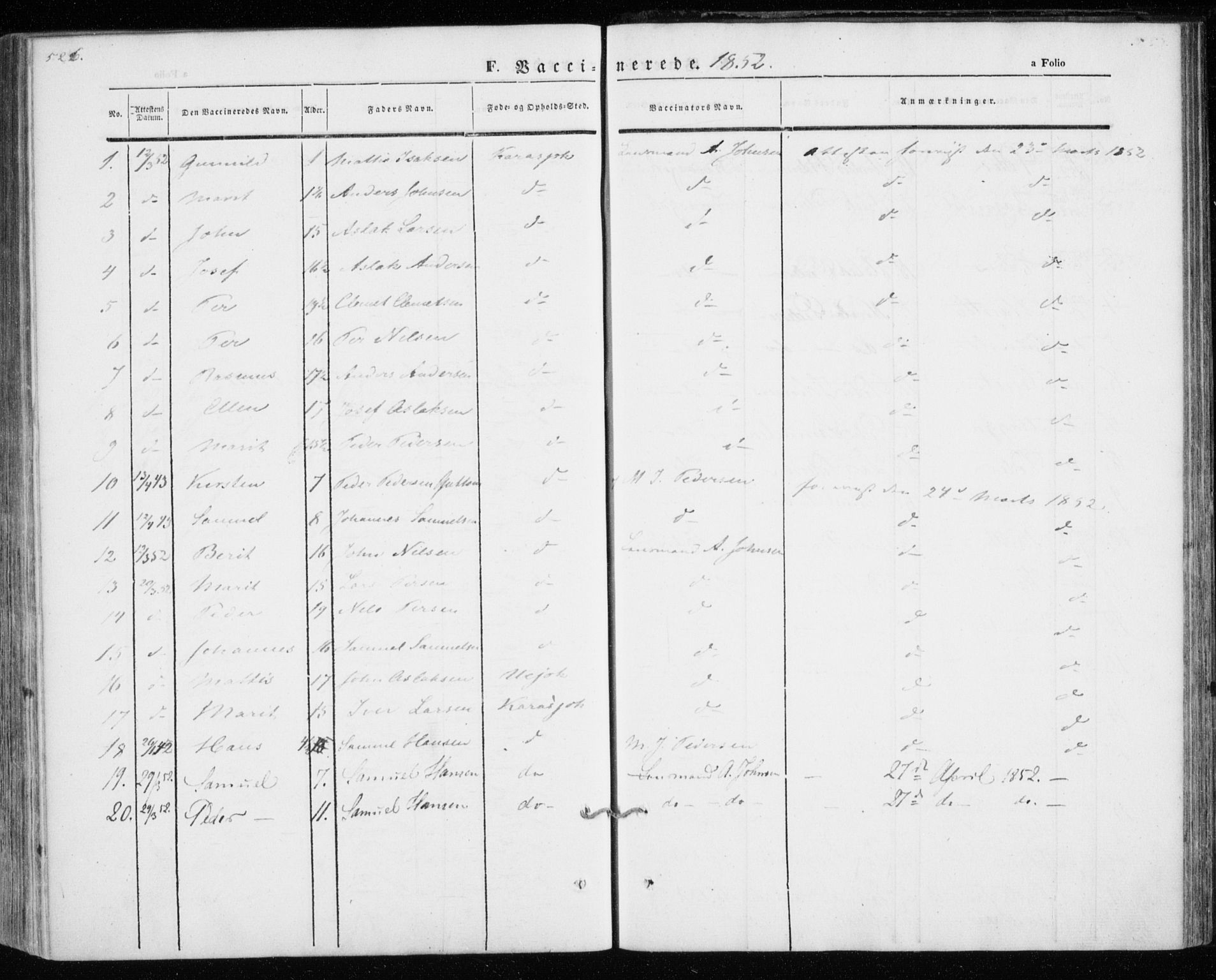 Kistrand/Porsanger sokneprestembete, AV/SATØ-S-1351/H/Ha/L0012.kirke: Ministerialbok nr. 12, 1843-1871, s. 526-527