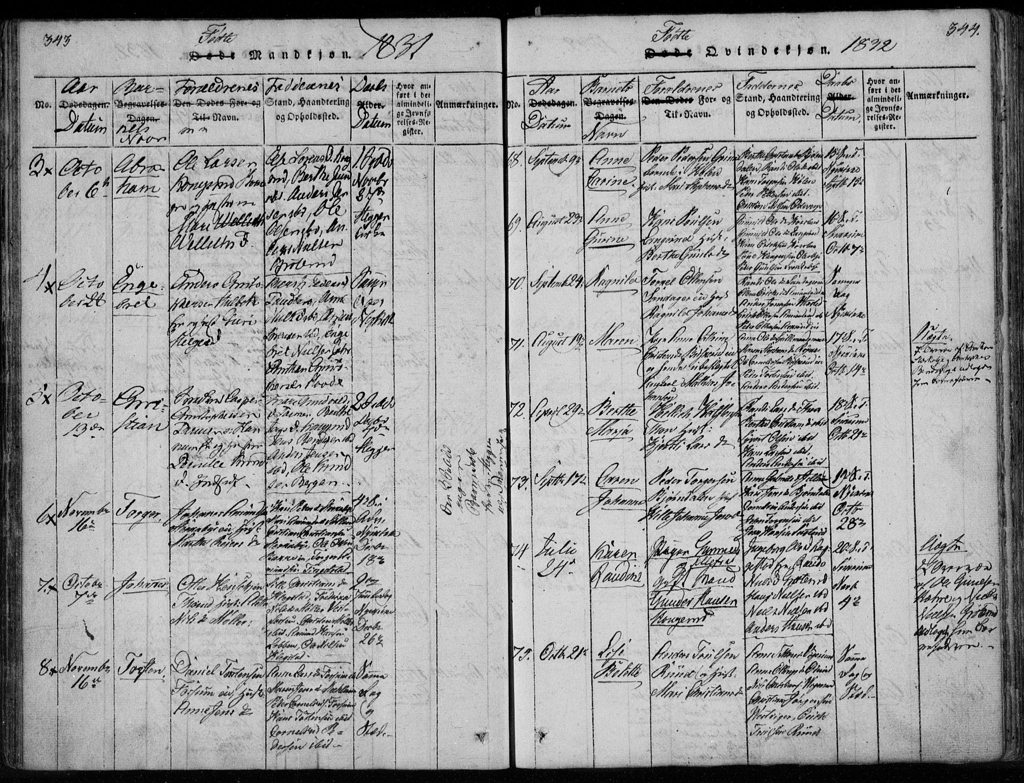 Modum kirkebøker, AV/SAKO-A-234/F/Fa/L0005: Ministerialbok nr. 5, 1824-1841, s. 343-344